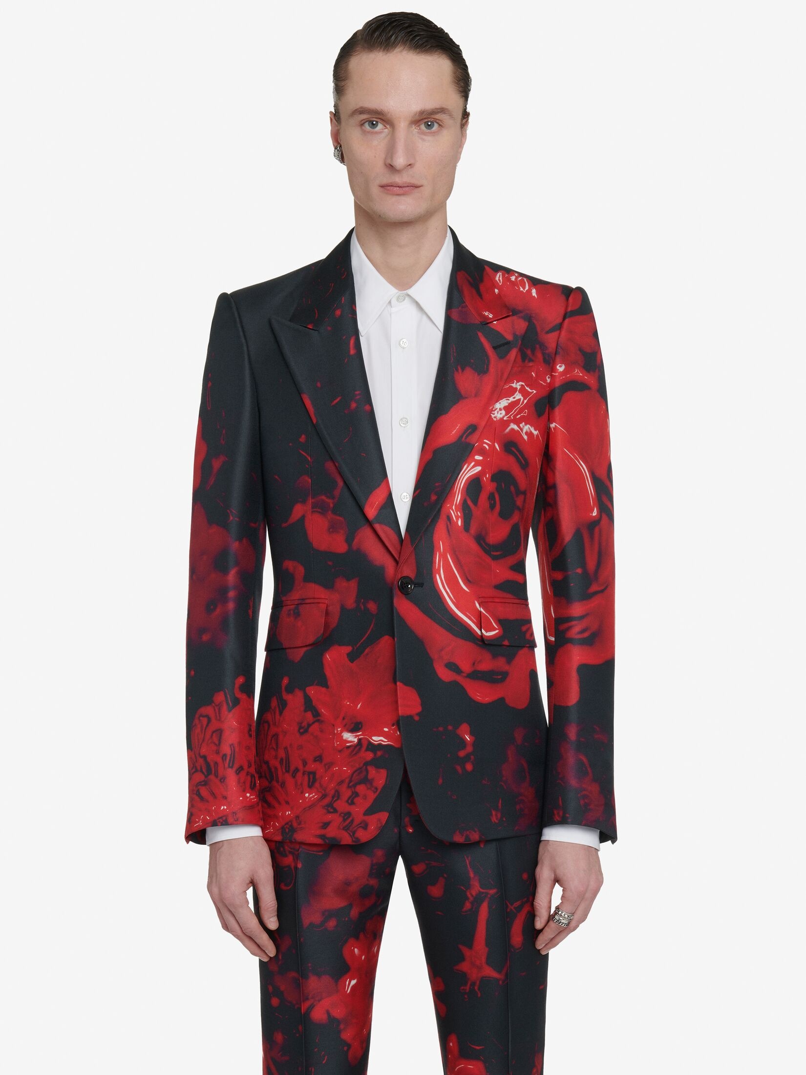 Men's Wax Flower Single-breasted Jacket in Black/red - 5