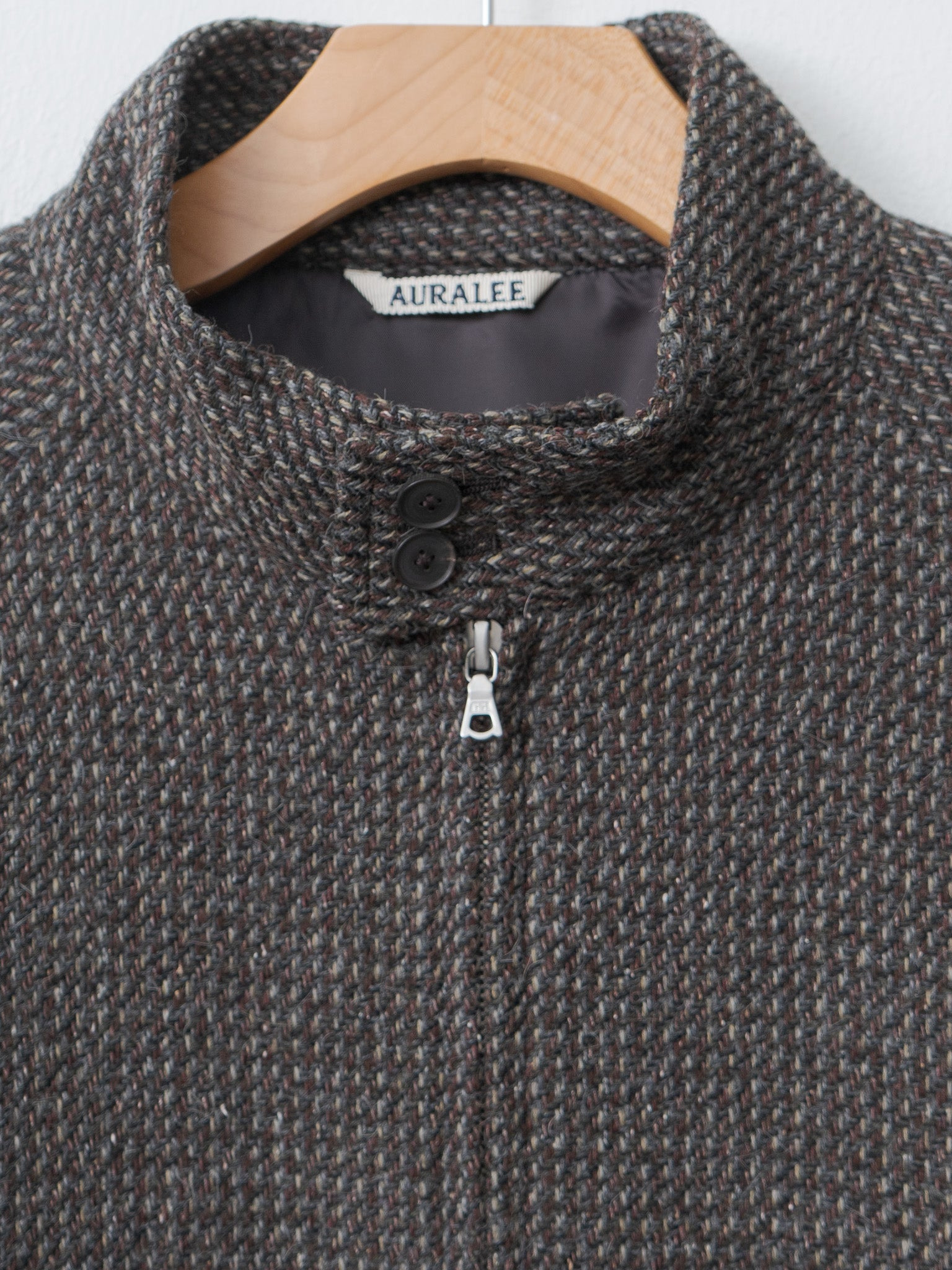 Alpaca Wool Silk Tweed Zip Blouson - Gray Brown Hairline - 6