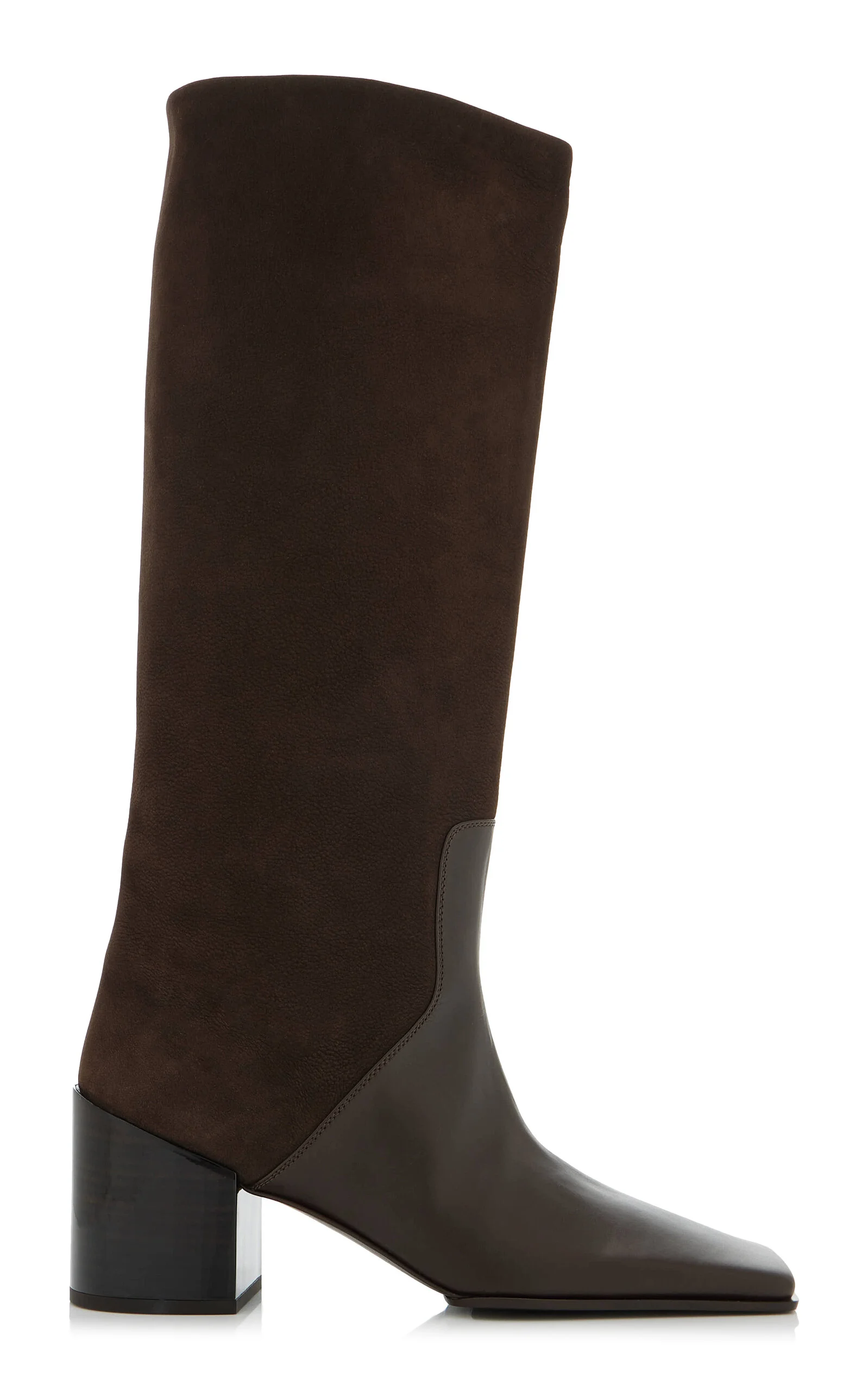 Square Nubuck and Leather Knee Boots brown - 1
