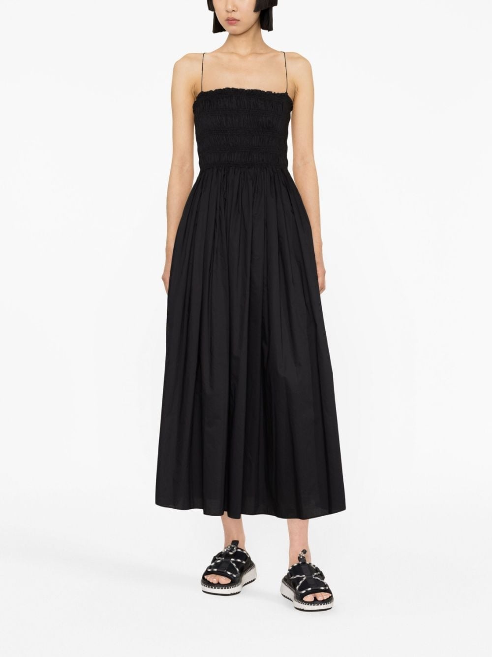 shirred cotton midi dress - 2