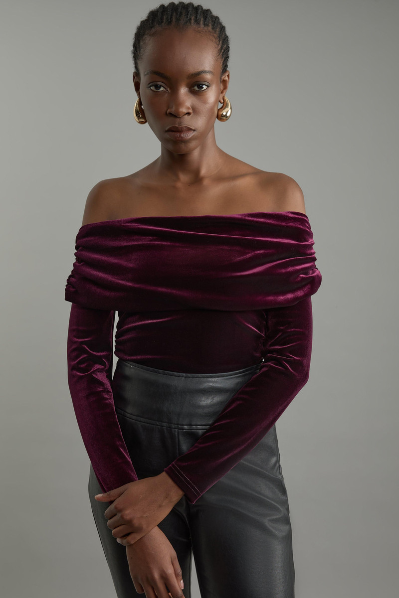 Jersey Off The Shoulder Velvet Bodysuit 1