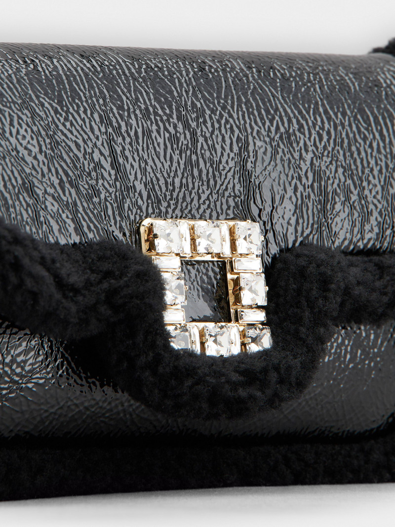 Jeu de Fille Viv' Shearling Strass Buckle Clutch Bag in Patent Leather 7