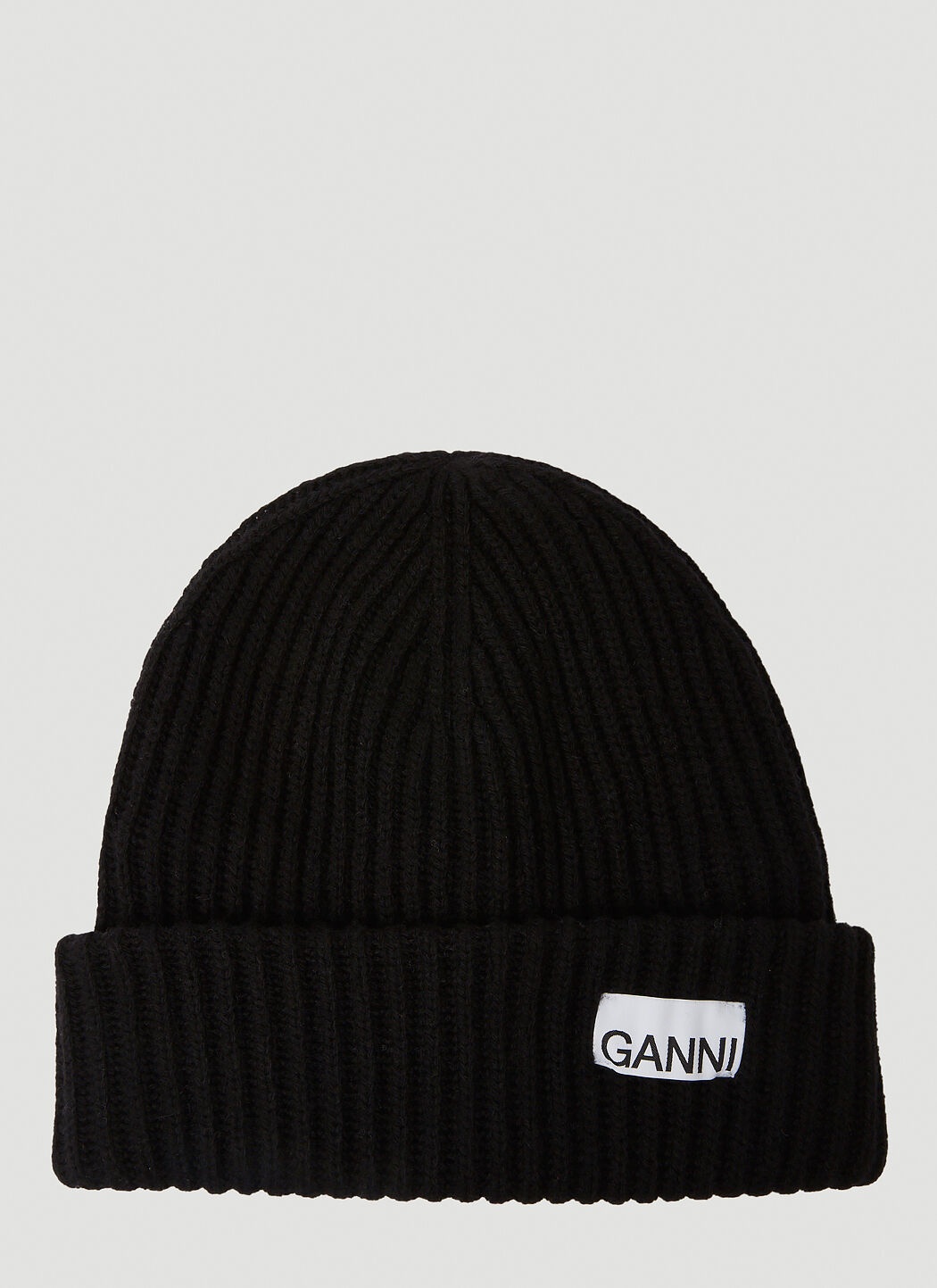 GANNI Logo Patch Ribbed Beanie Hat | lncc | REVERSIBLE
