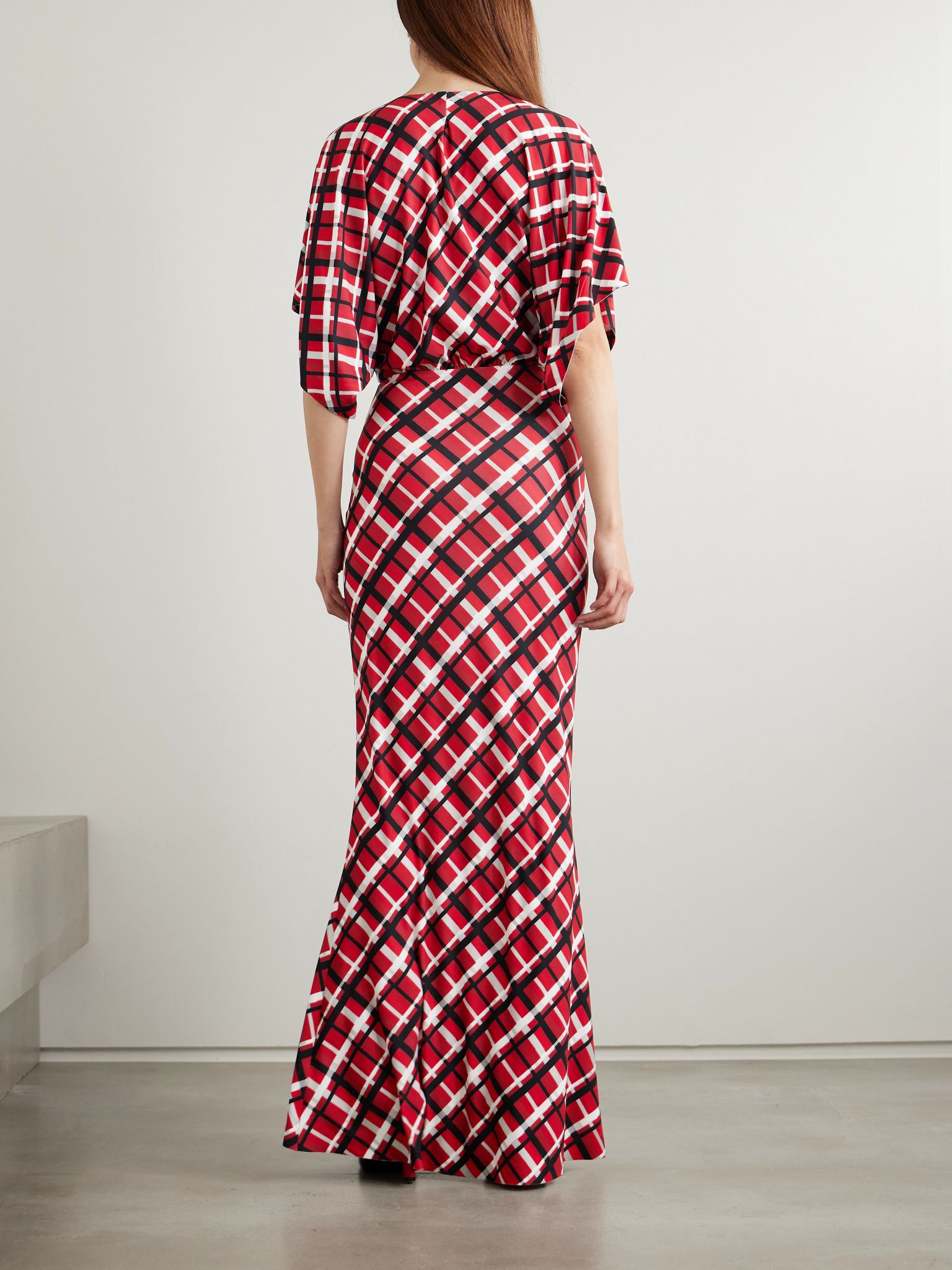 Obie checked stretch-jersey gown Red - 3