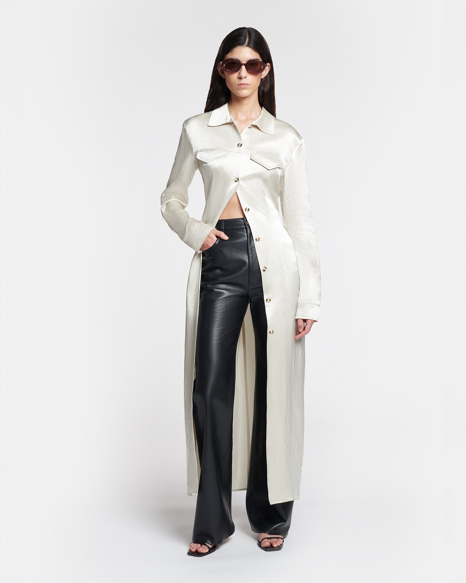Crinkled-Satin Shirt Dress - 2