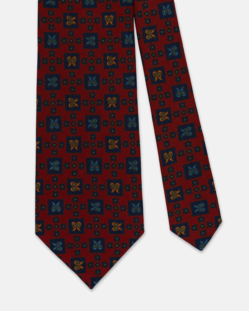 J. PRESS MADE-IN-ENGLAND RED PRINTED SQUARES ANCIENT MADDER TIE outlook