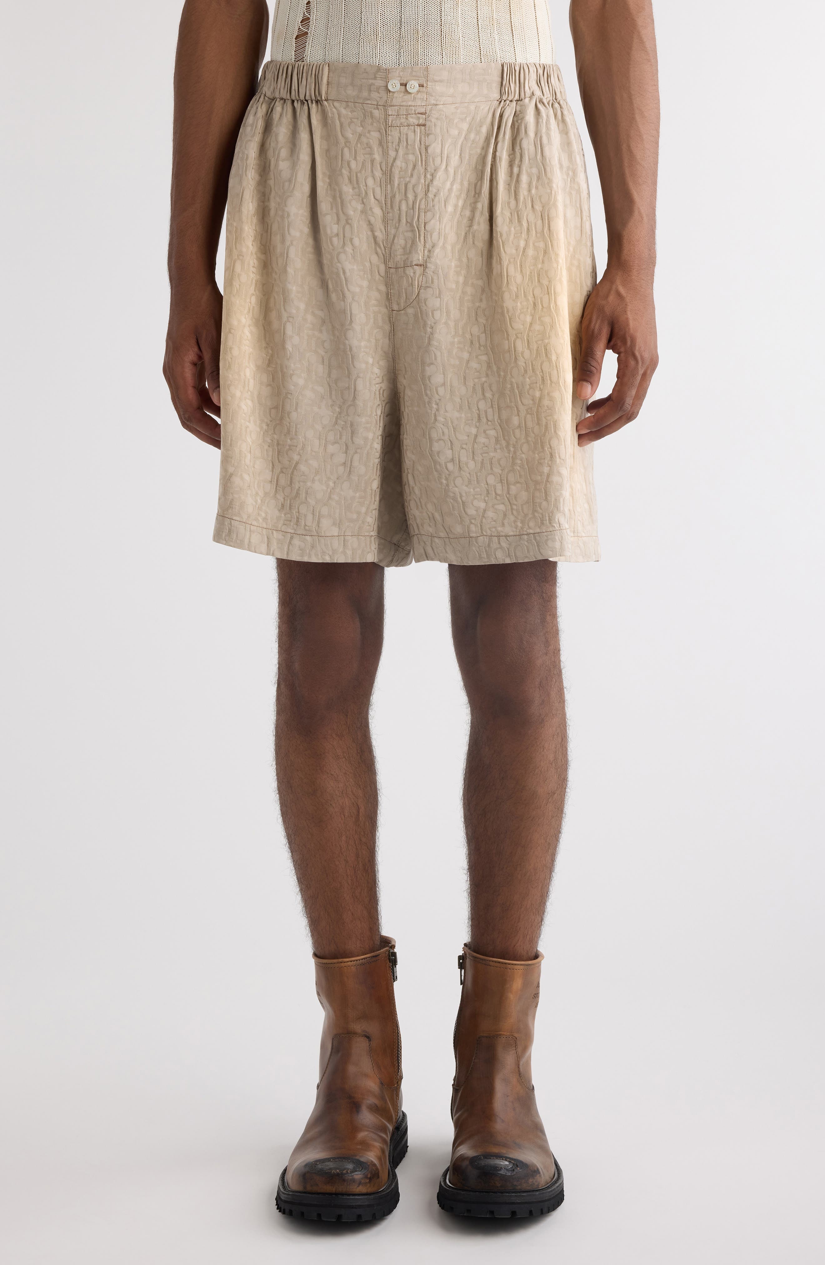 Acne Studios Jacquard Relaxed Wide Leg Shorts in Warm Grey at Nordstrom - 1