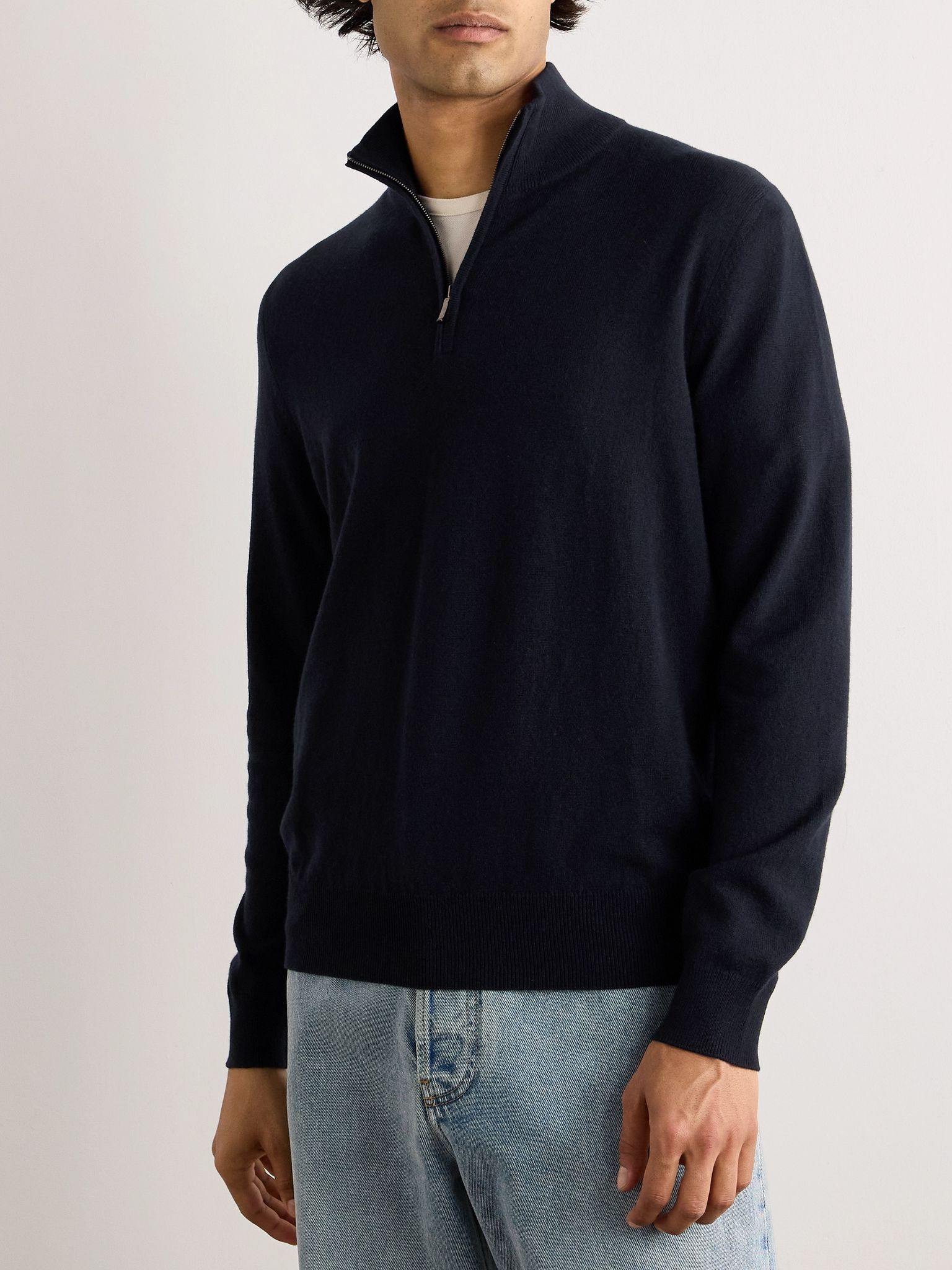Slim-Fit Baby Cashmere Half-Zip Sweater Navy - 3