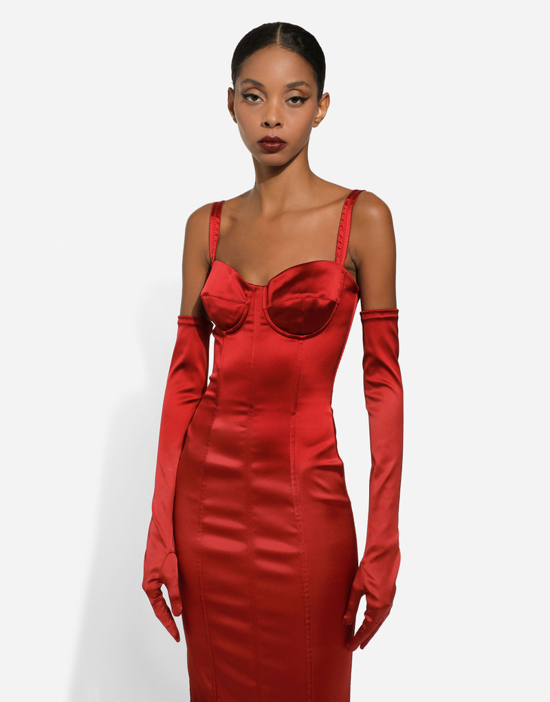 Satin calf-length dress with corset bustier 5
