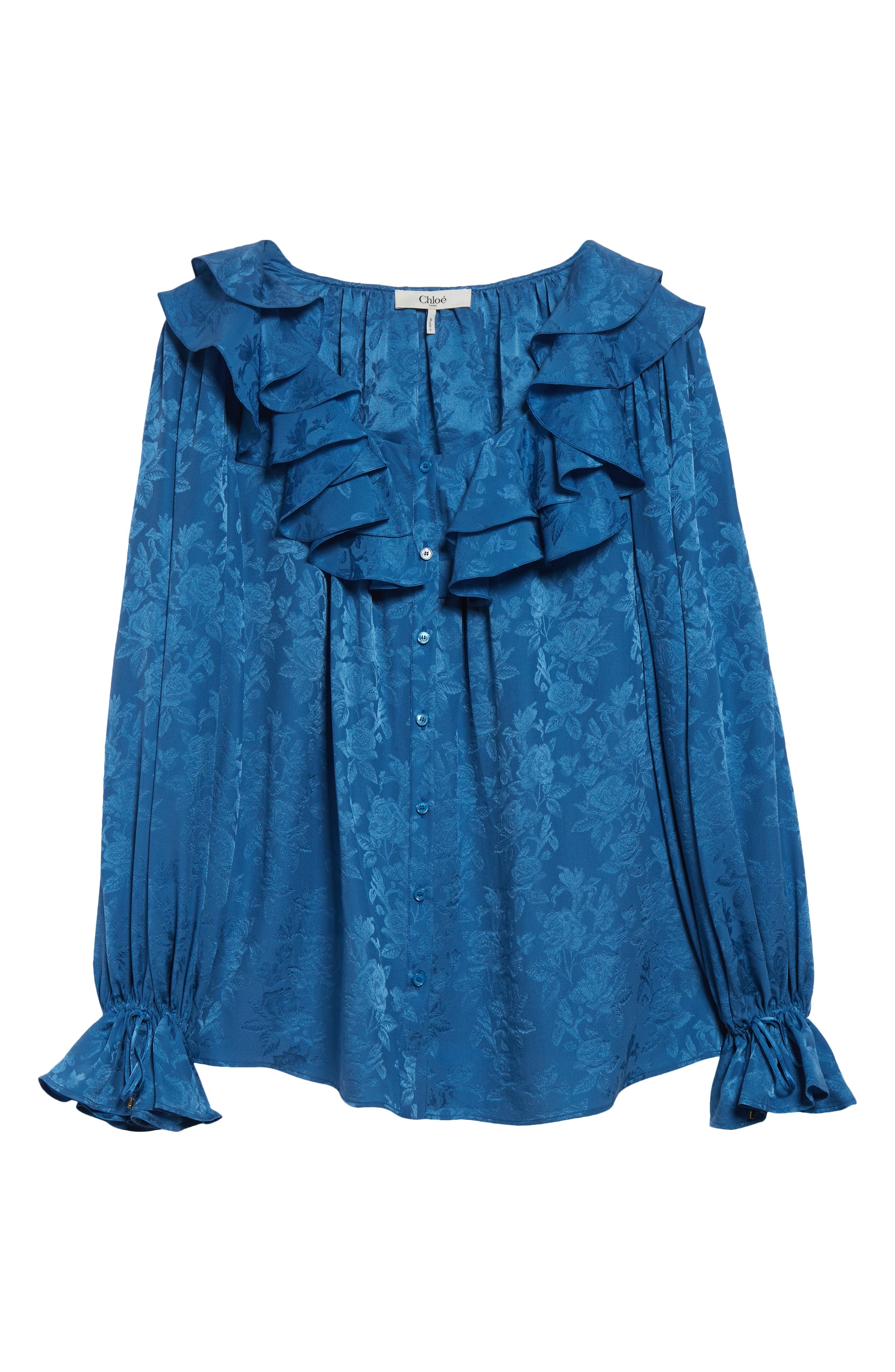 Chloé Floral Jacquard Silk Top in Deep Water at Nordstrom - 6