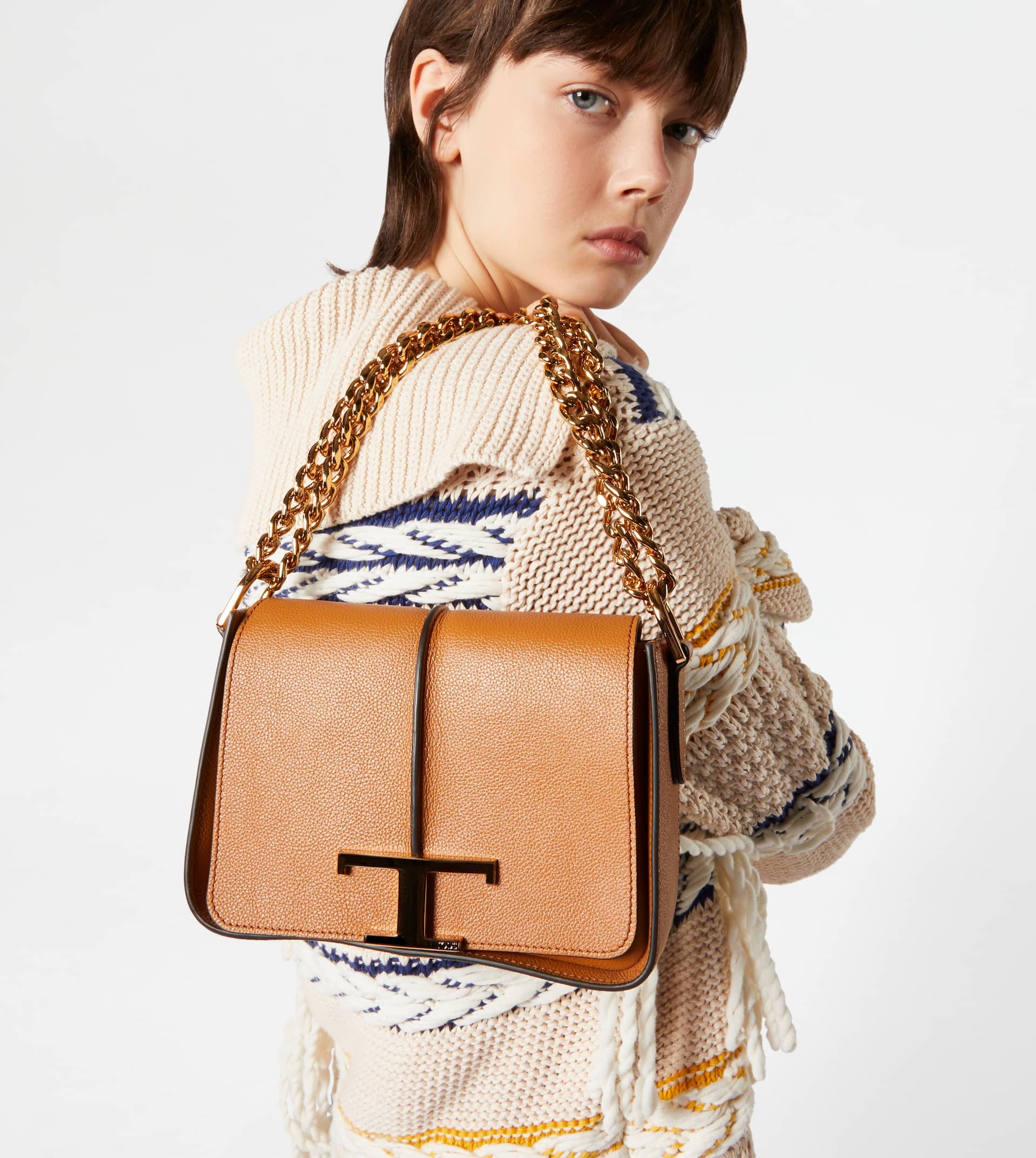 T TIMELESS CROSSBODY BAG IN LEATHER MINI - BROWN - 2