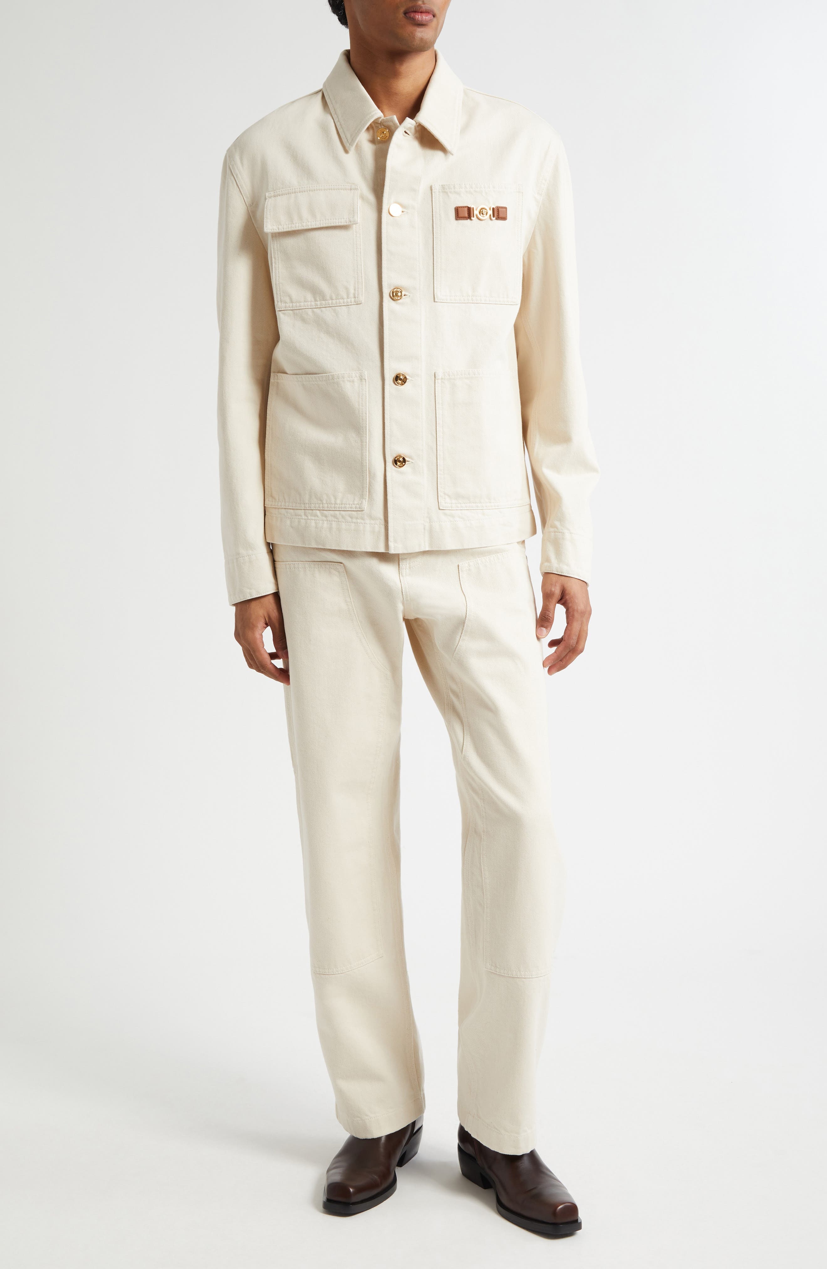 Versace Medusa Biggie Carpenter Jeans in Ecru at Nordstrom - 8
