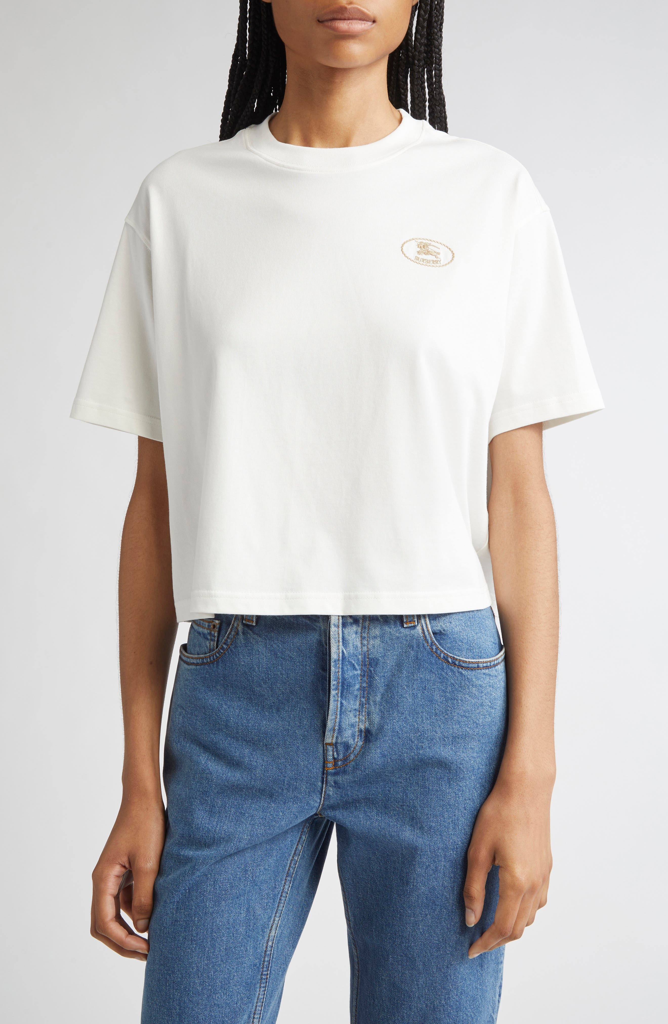 burberry Embroidered EKD Crop Cotton T-Shirt in Chalk at Nordstrom - 1
