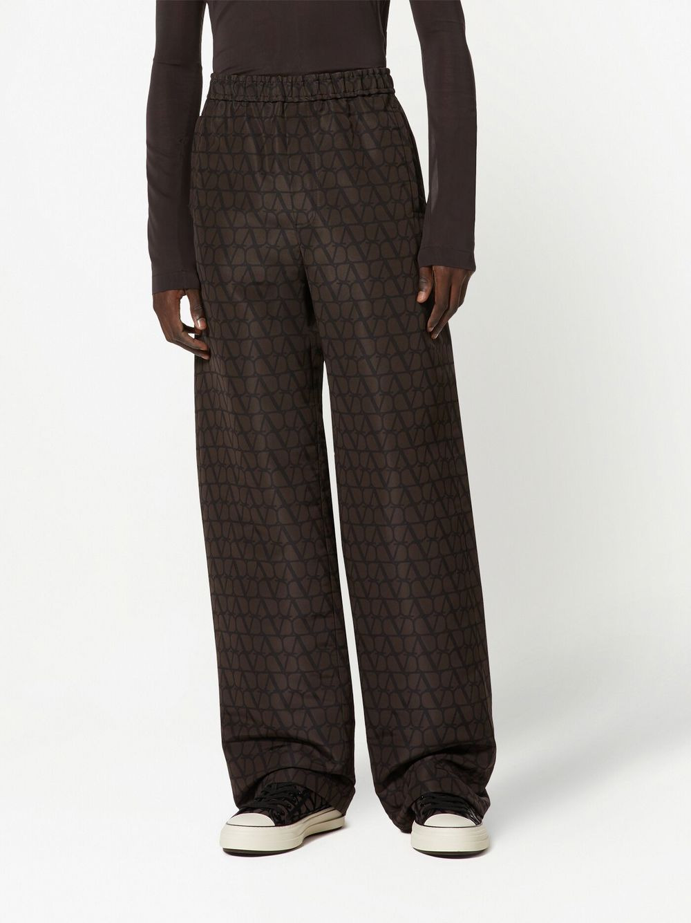 VLogo-print wide-leg trousers - 3
