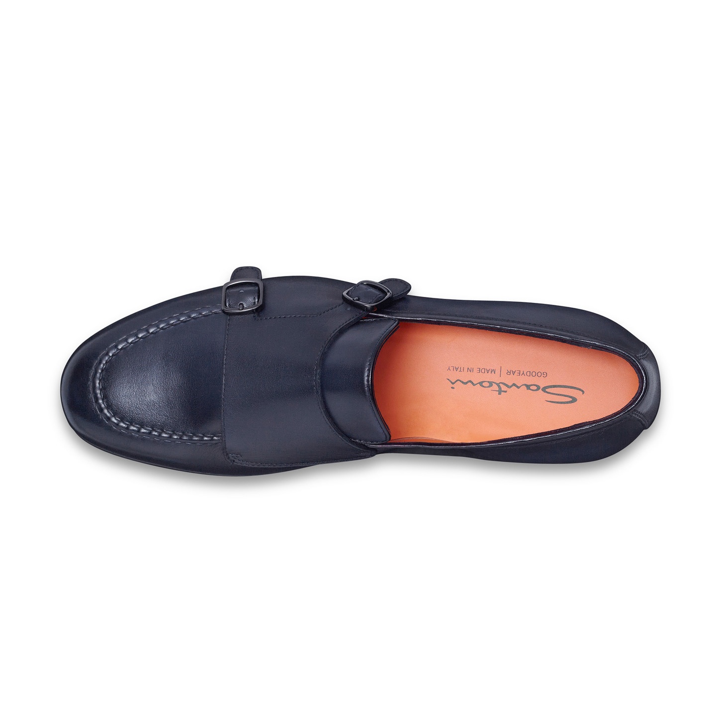 Men's polished blue leather double-buckle loafer - 5