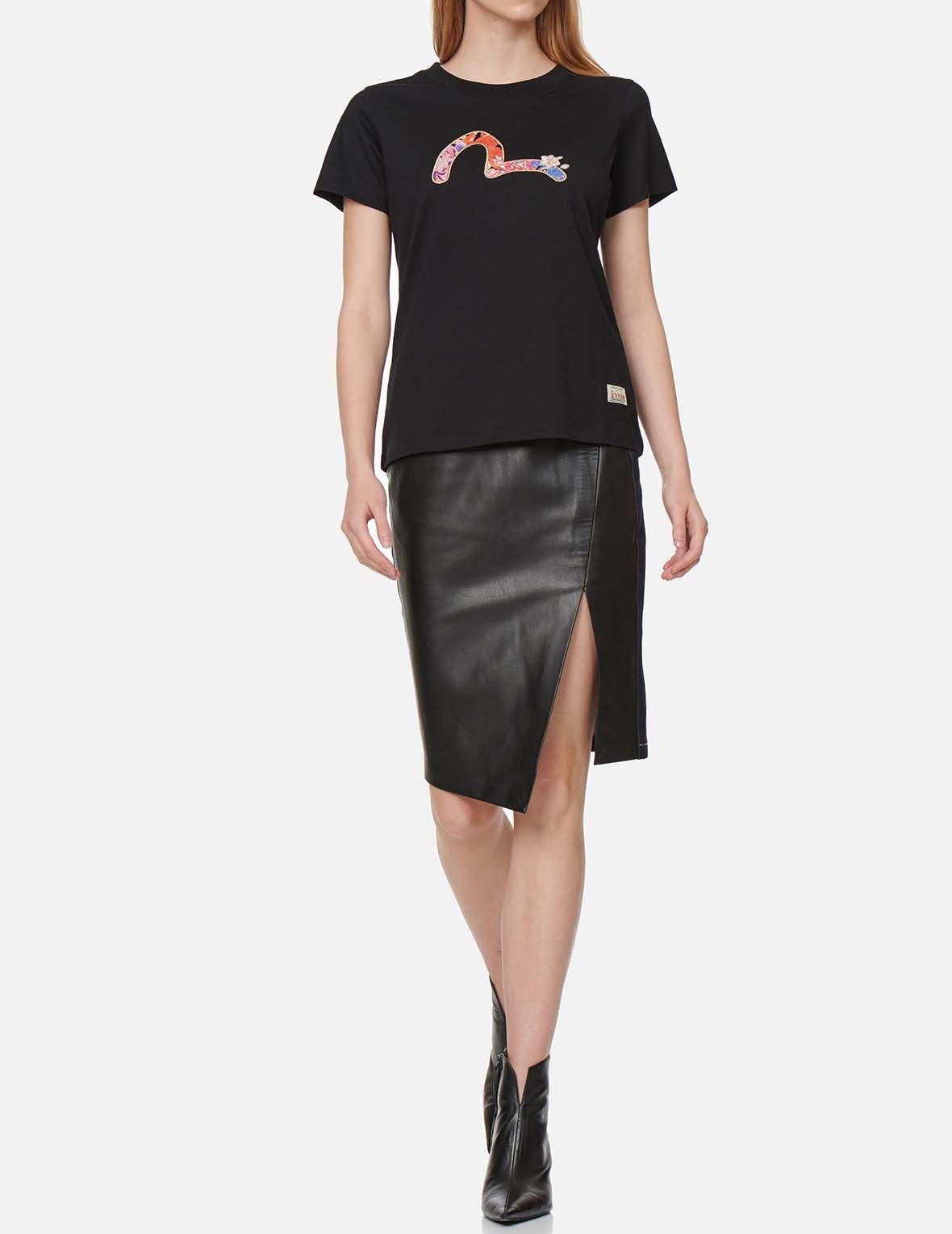 PU PANEL DENIM PENCIL SKIRT - 5