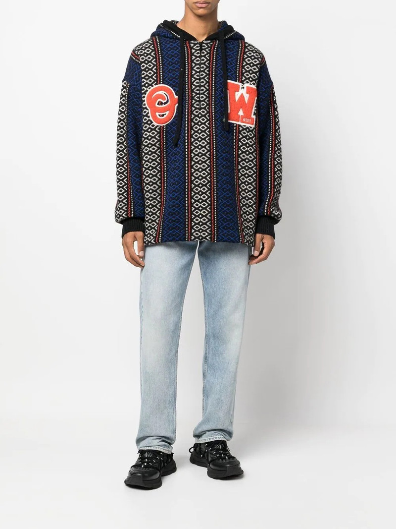 Off-White geometric-patterned alpaca-blend hoodie outlook