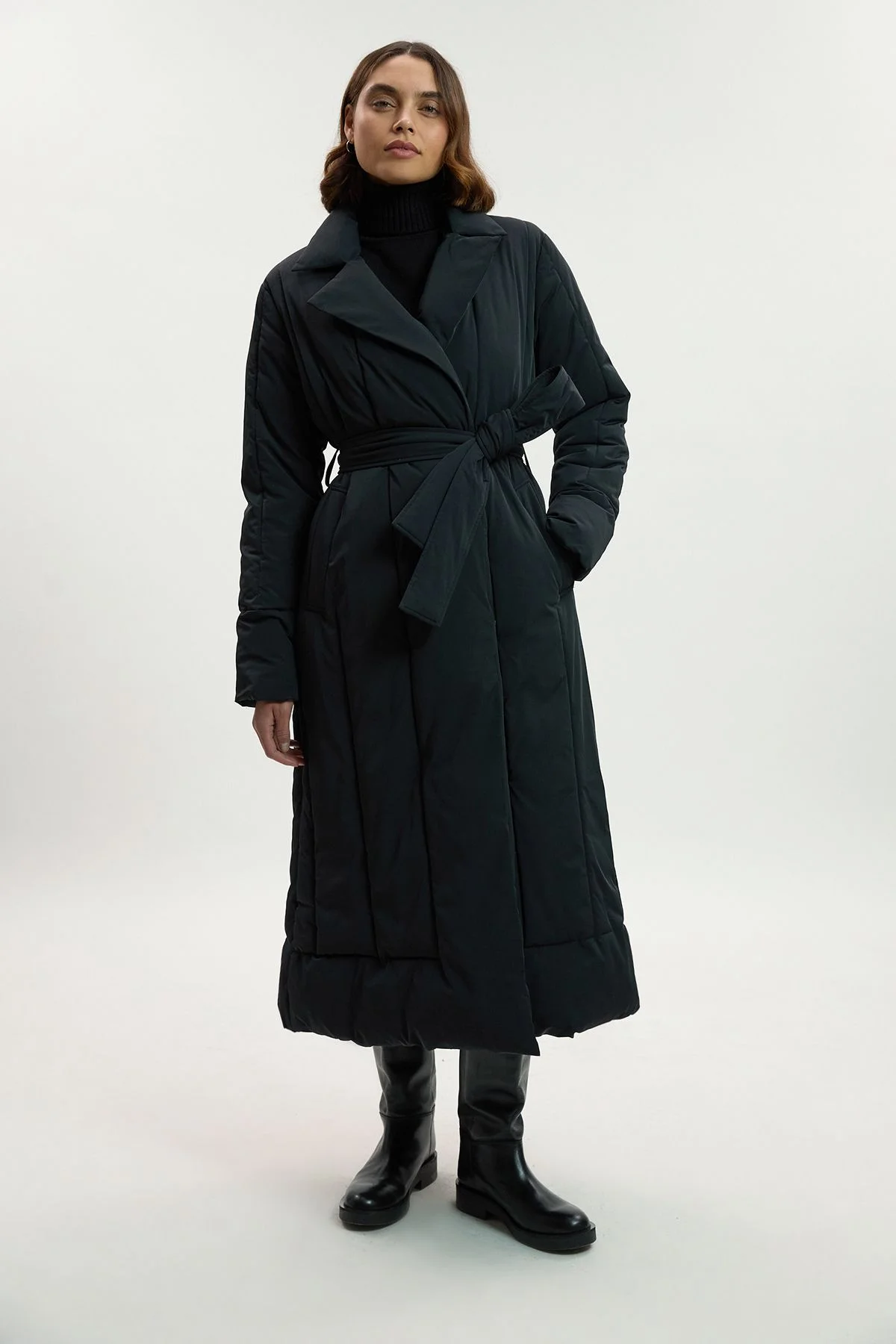 Petite Clean Padded Belted Midi Coat - 1