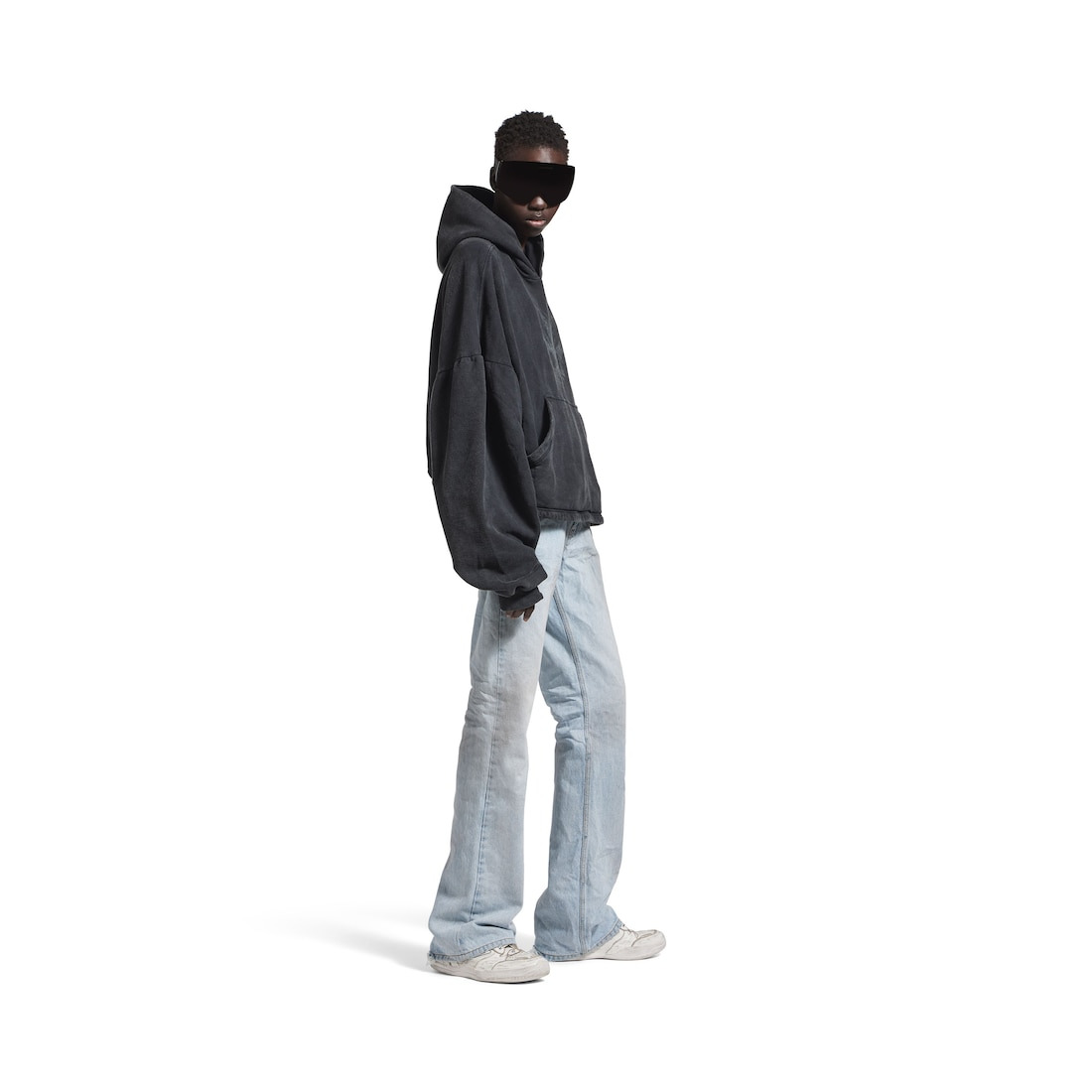 Women's Kittycat Cropped Hoodie in Faded Black/white - 3