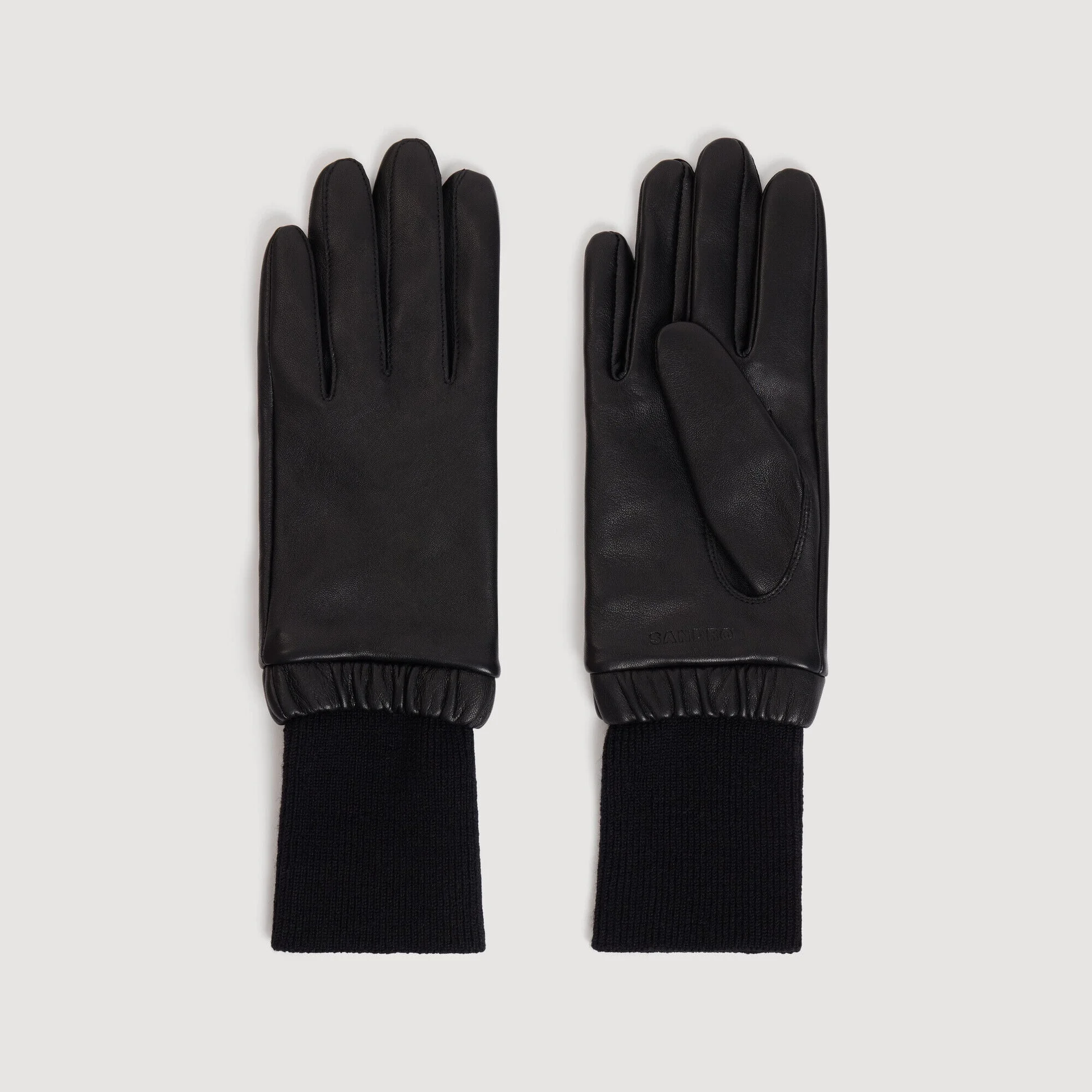 LEATHER AND RIBBED KNIT GLOVES - 1