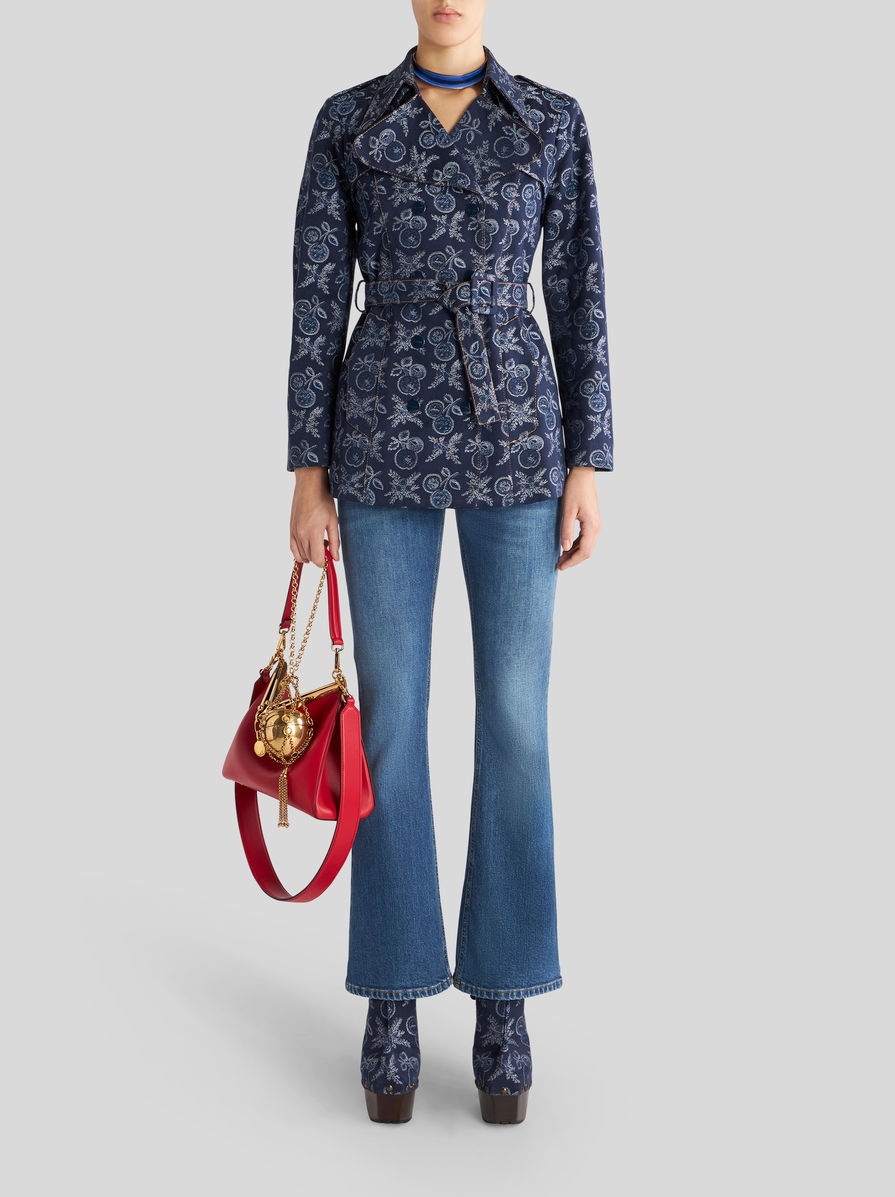DENIM JACQUARD SHORT TRENCH COAT - 4
