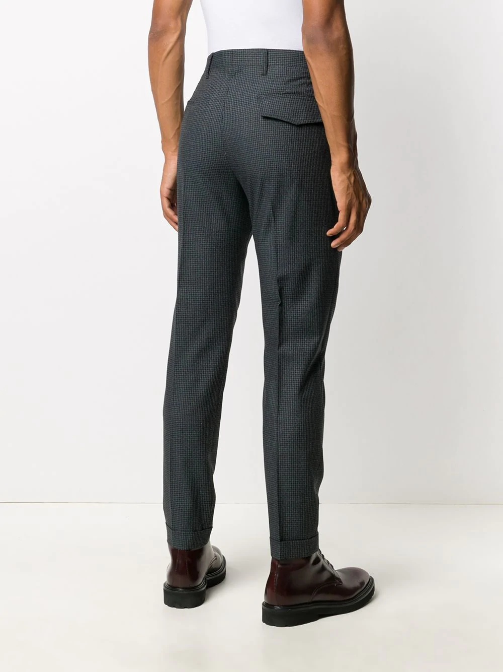 fine check pattern slim-fit trousers - 4