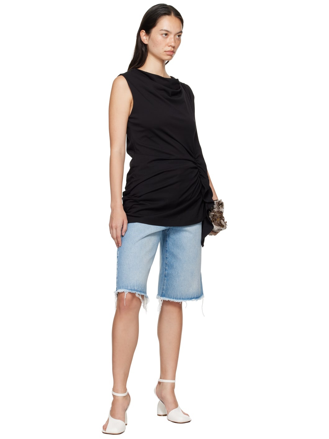 Black Ruffled Jersey Top - 4