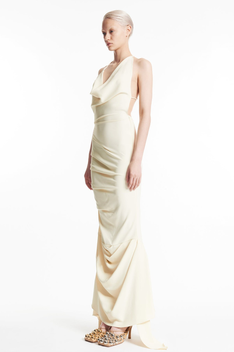 FITTED ASYMMETRIC DRAPED DRESS IVORY 2