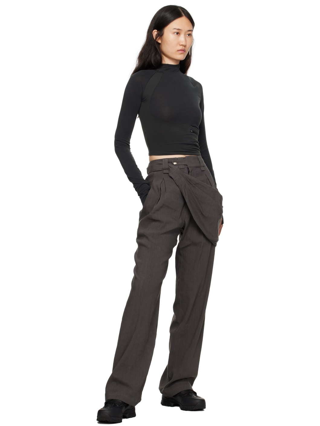 Gray Belt Bag Trousers - 4