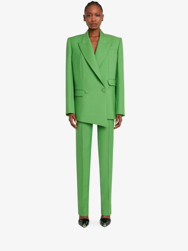 Alexander McQueen Women's Double-breasted Drop Hem Tailored Jacket in Acid Green outlook