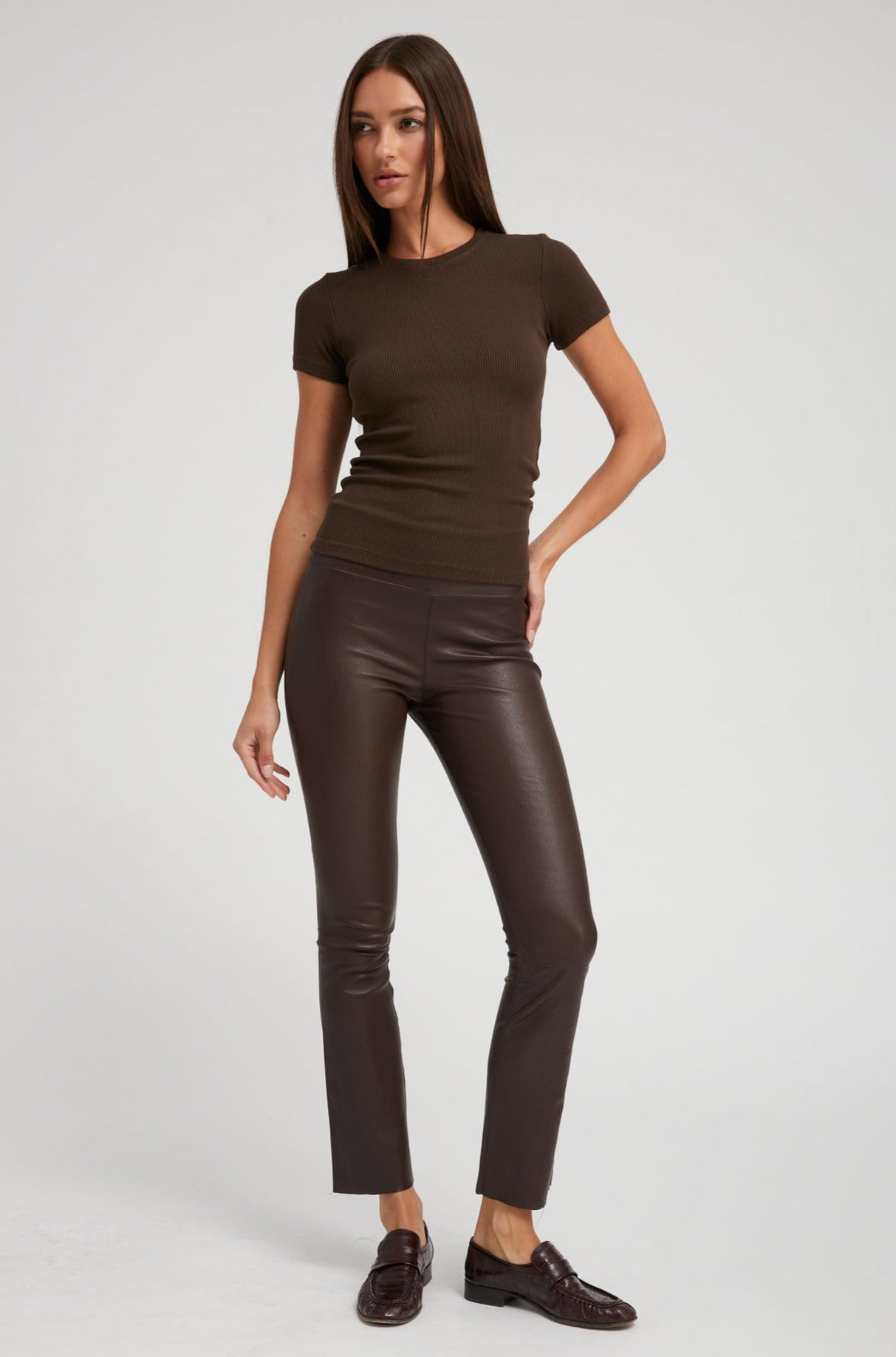 DARK CHOCOLATE LEATHER ANKLE FLARE - 2