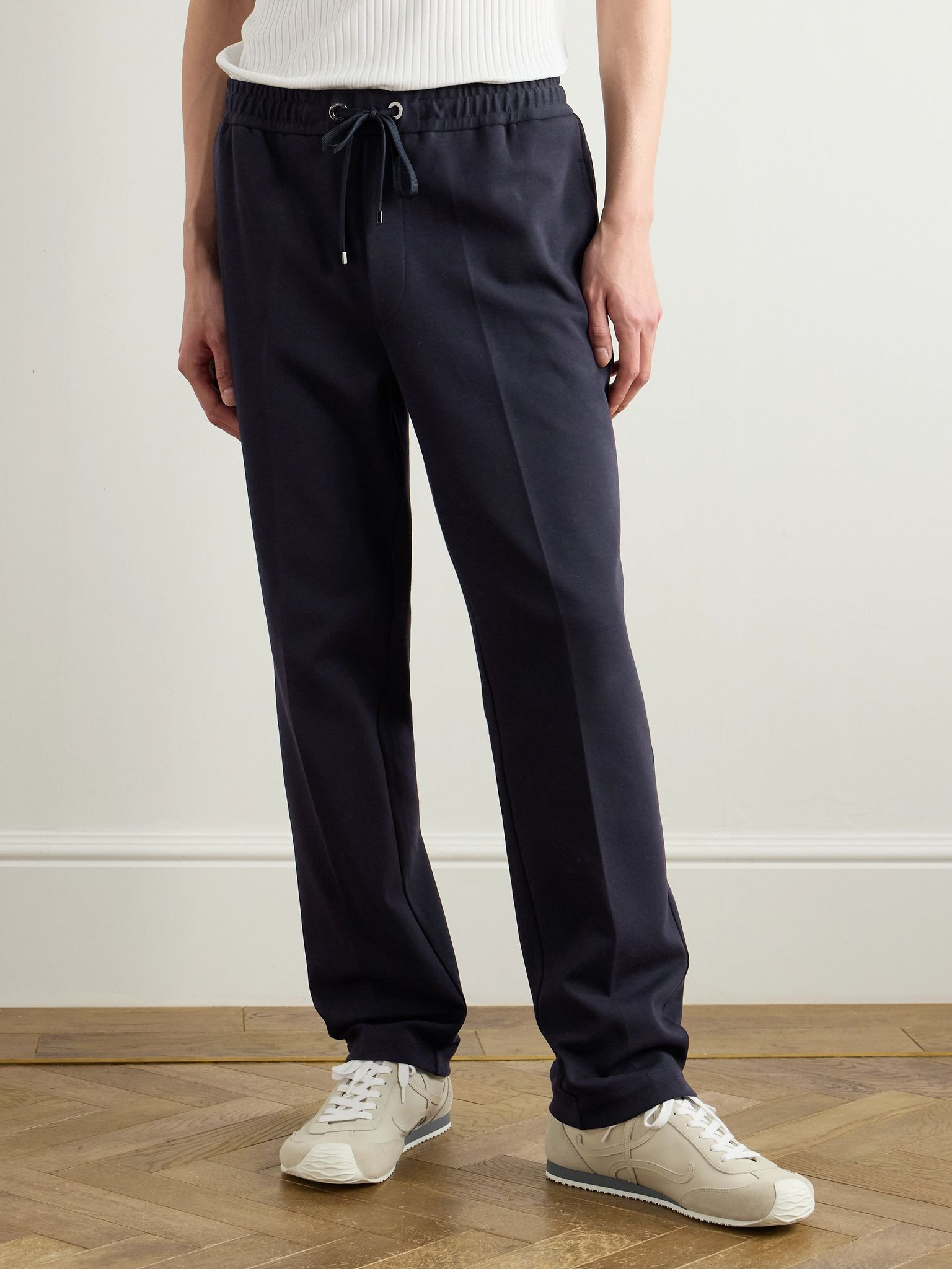 Straight-Leg Logo-Appliquéd Cotton-Blend Jersey Sweatpants Navy - 3