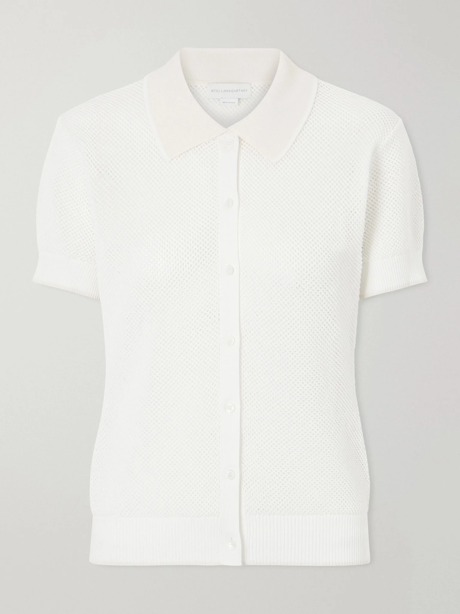 Open-knit cotton polo shirt White - 1