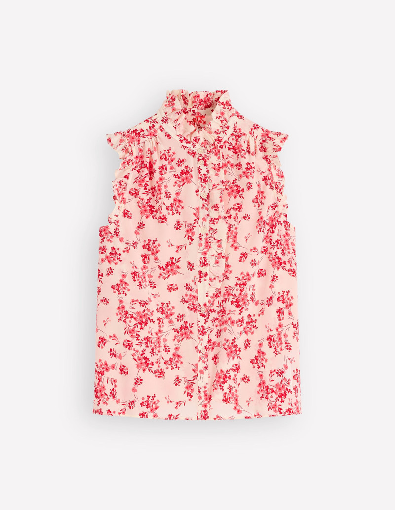 Isabel Sleeveless Silk Top-Pink, Bloom Scatter Mono 1