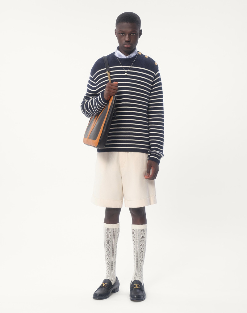 Valentino STRIPED COTTON CREWNECK SWEATER WITH BUTTONS ON THE SHOULDER outlook