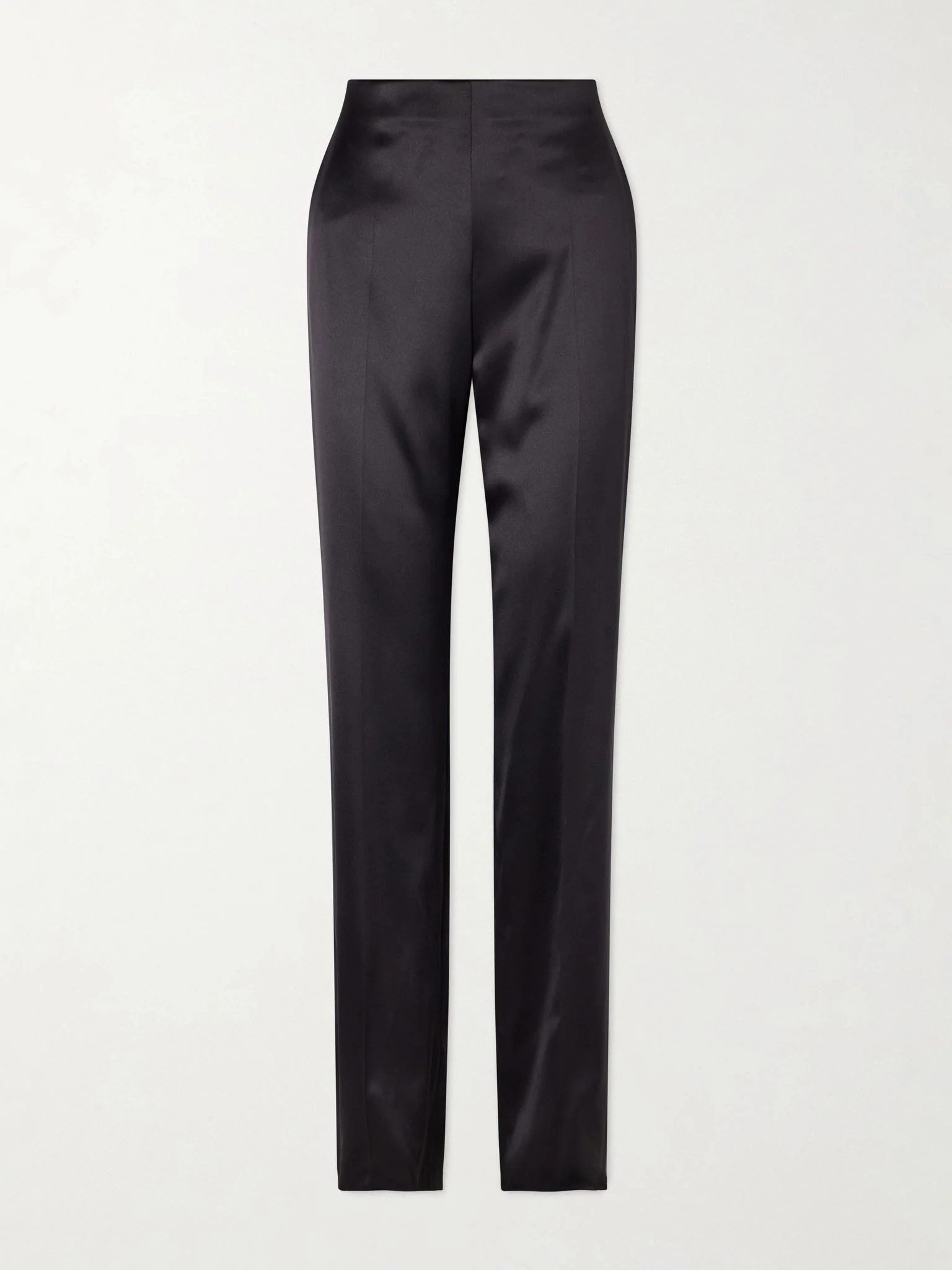 Silk-blend duchesse straight-leg pants Black - 1