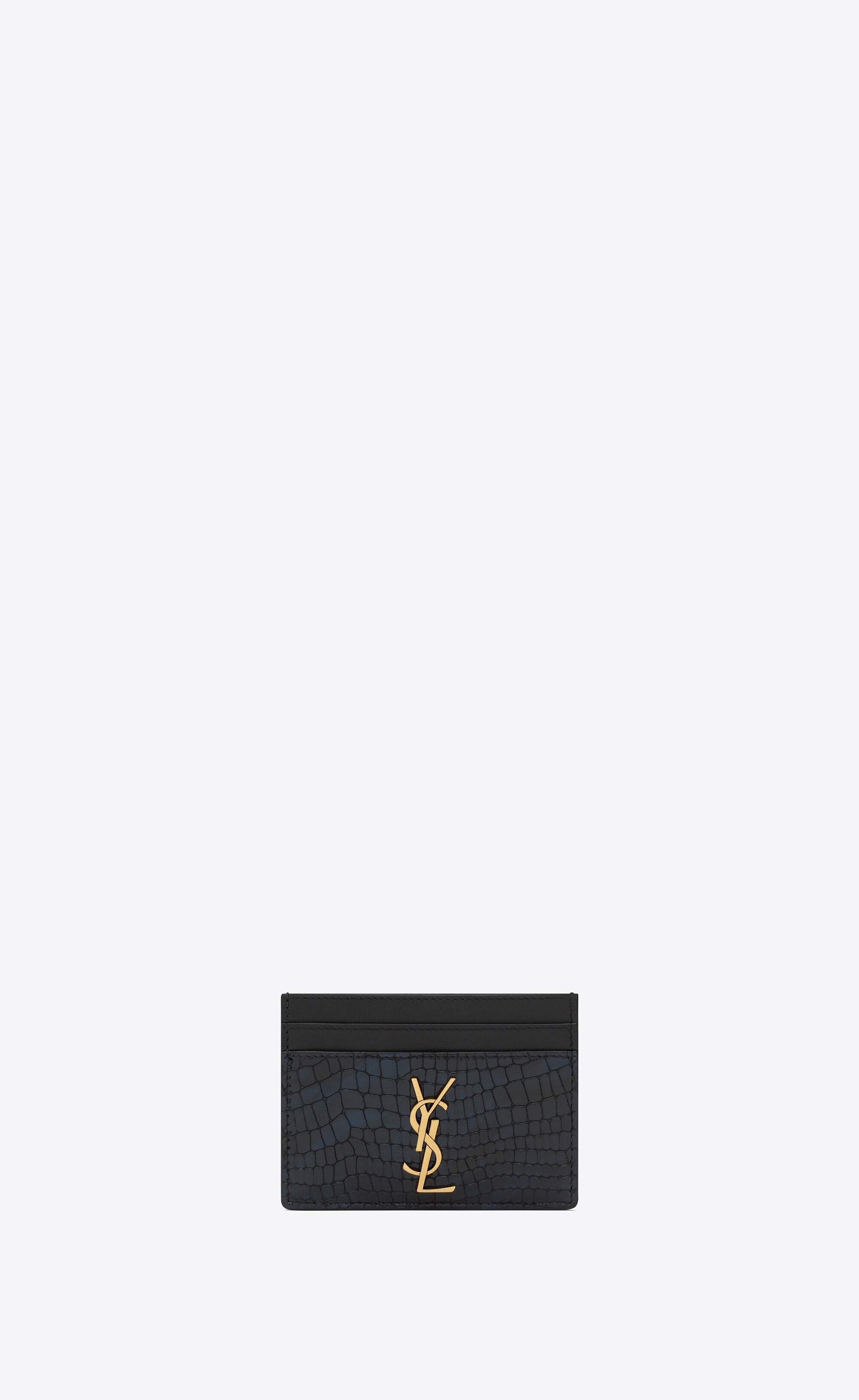 cassandre saint laurent card case in shiny crocodile-embossed leather - 1