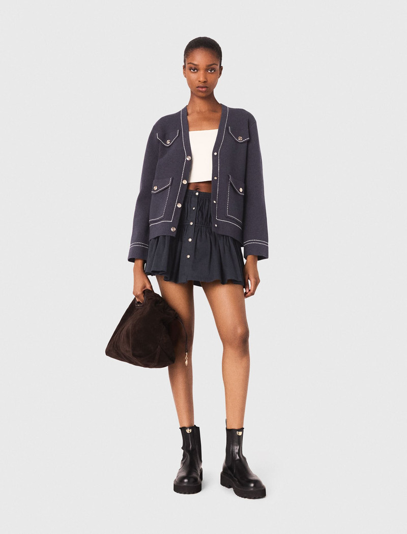 maje Long topstitched knit cardigan outlook