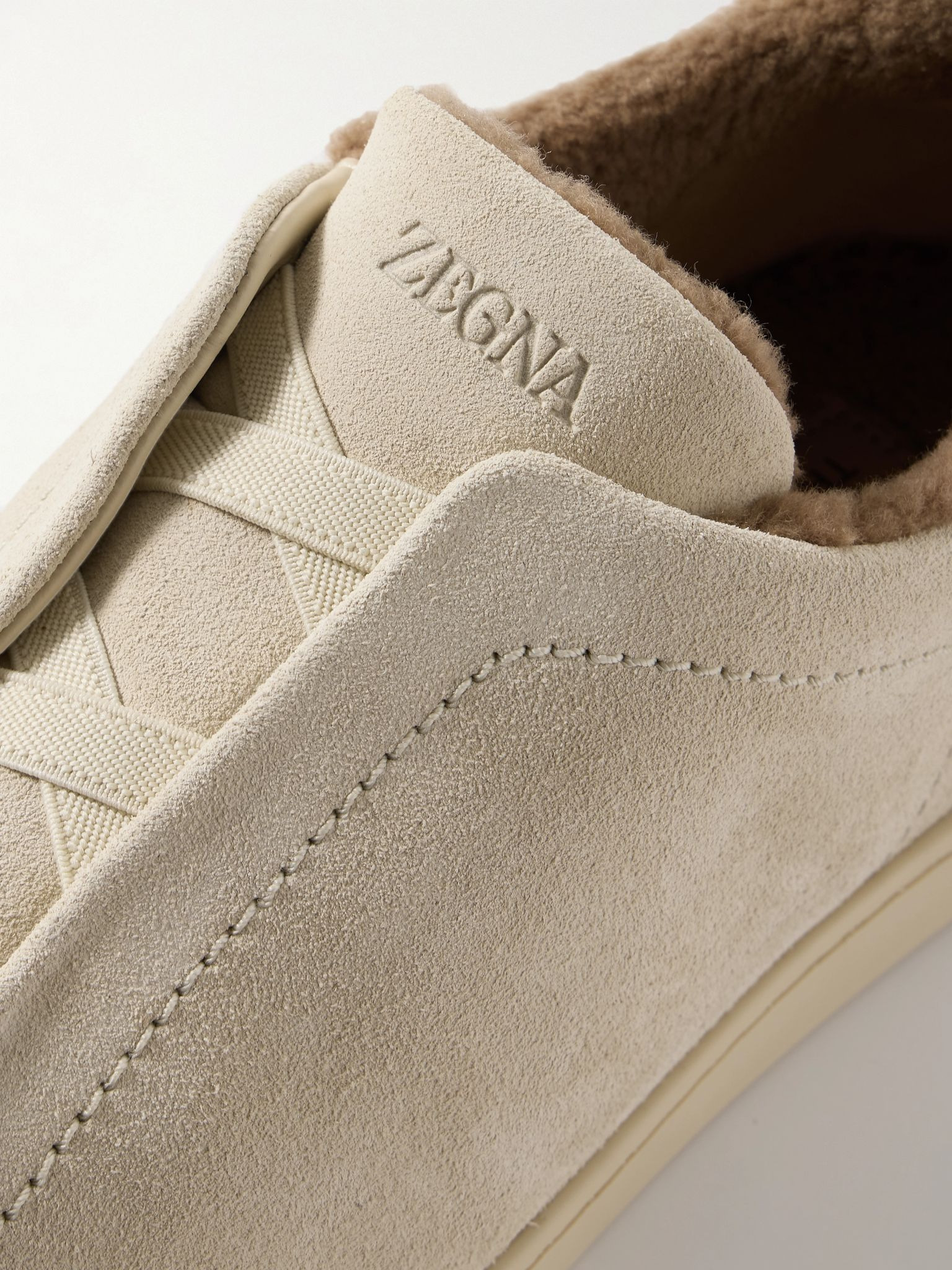 Triple Stitch™ Shearling-Lined Suede Slip-On Sneakers Beige - 4