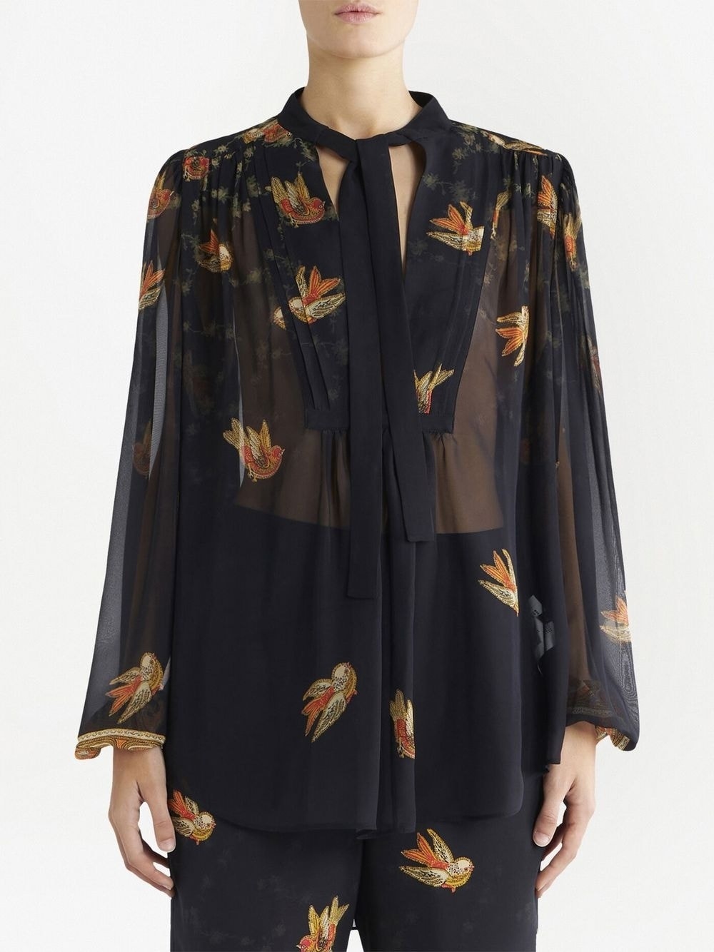 bird-print silk blouse - 3