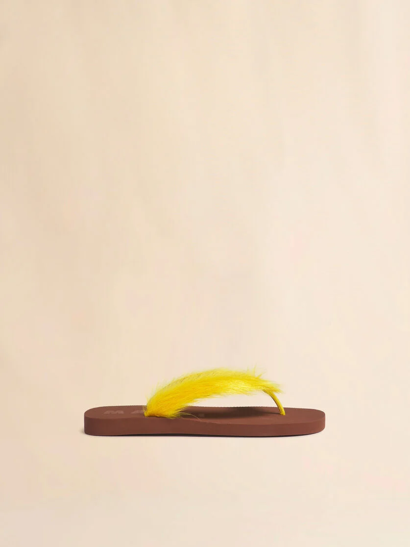 BROWN AND YELLOW PONYHAIR FLIP-FLOP - 1