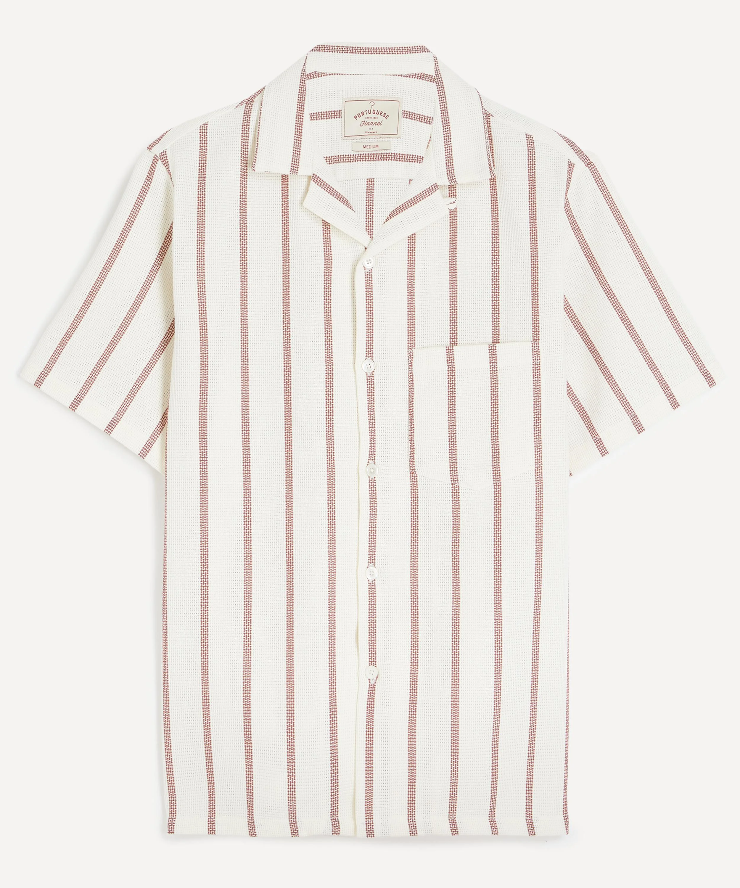 Piquet Stripe Short-Sleeve Shirt in Bordeaux - 1