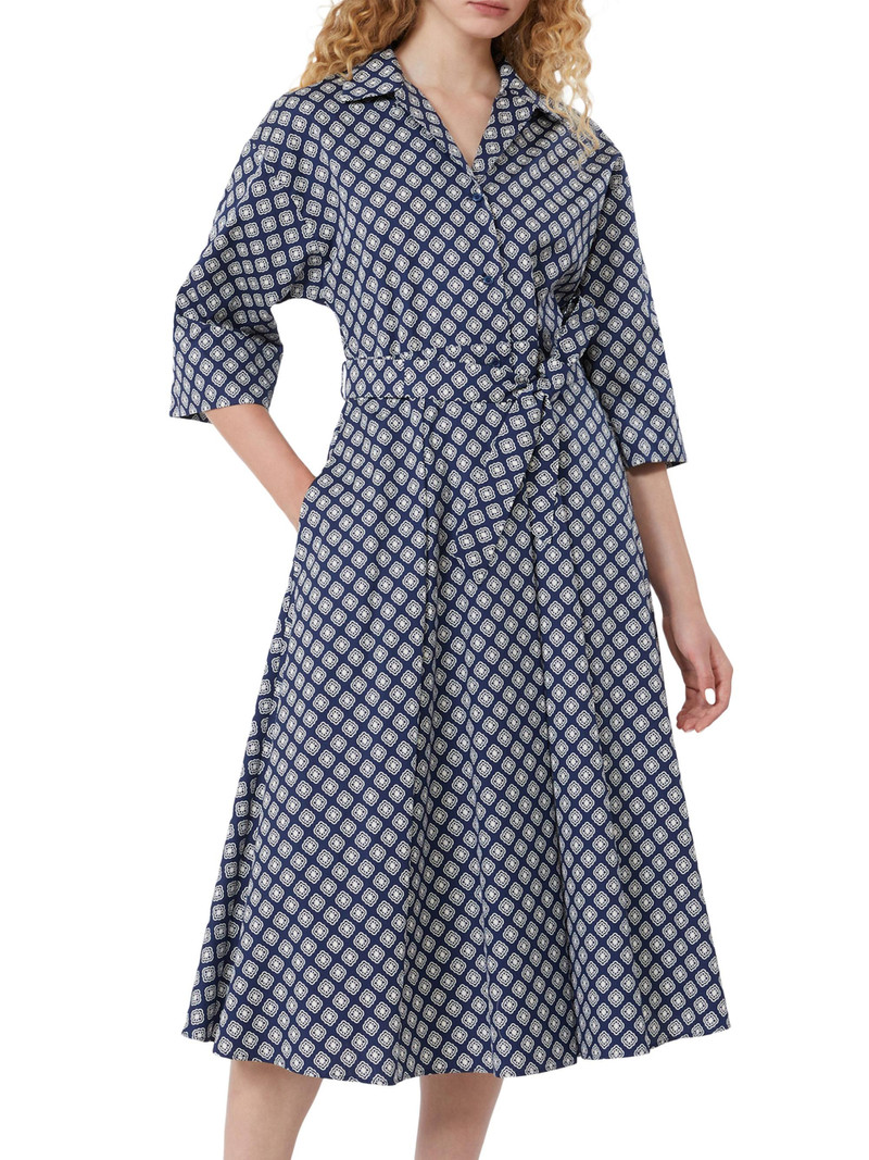 Women's Printed Cotton Poplin Dress - Navy 3