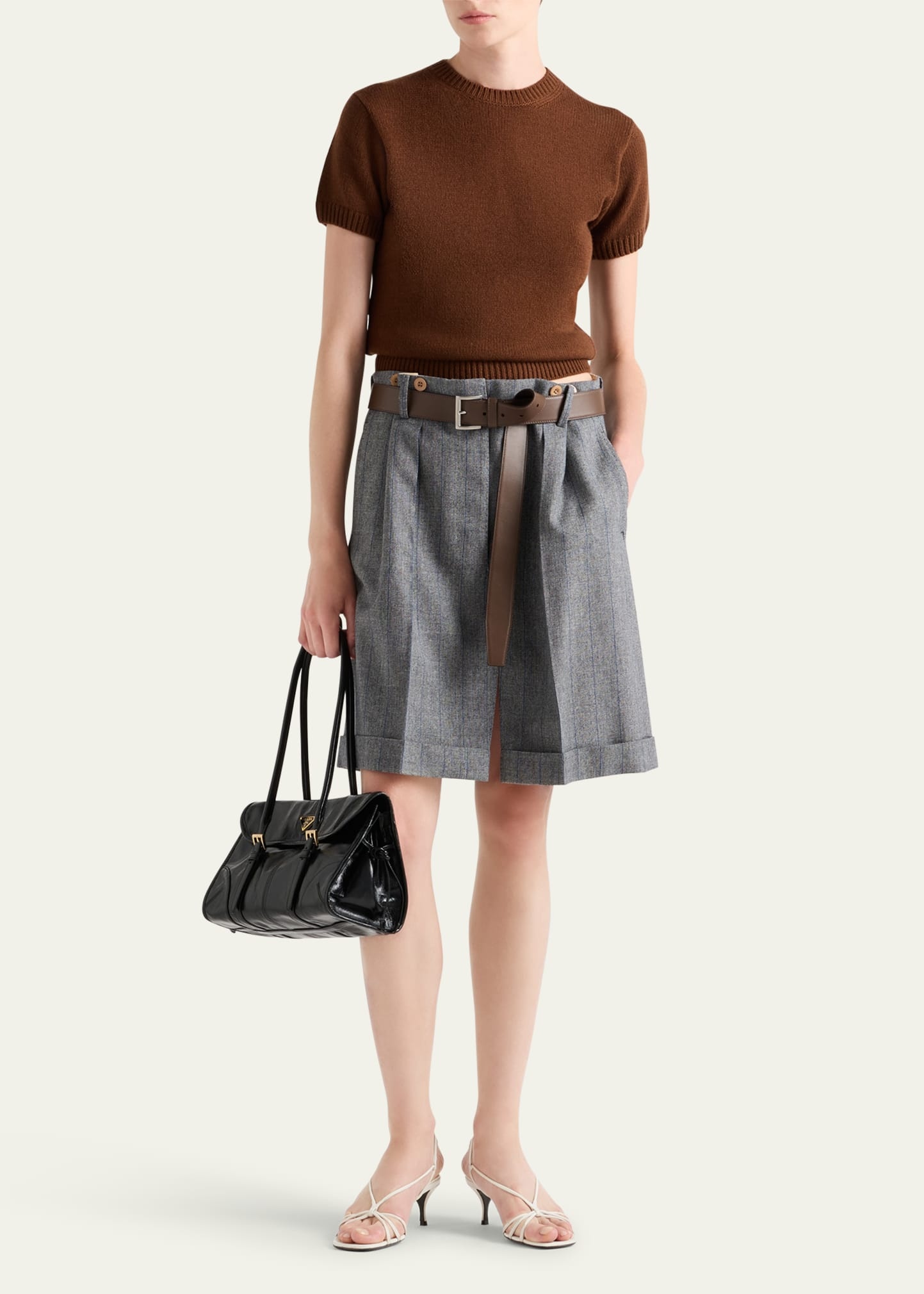 Gessato Belted Paperbag Skirt - 2