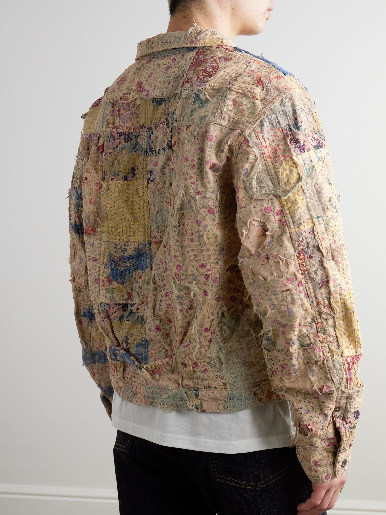 Boro Distressed Patchwork Cotton and Linen-Blend Jacket Beige - 3