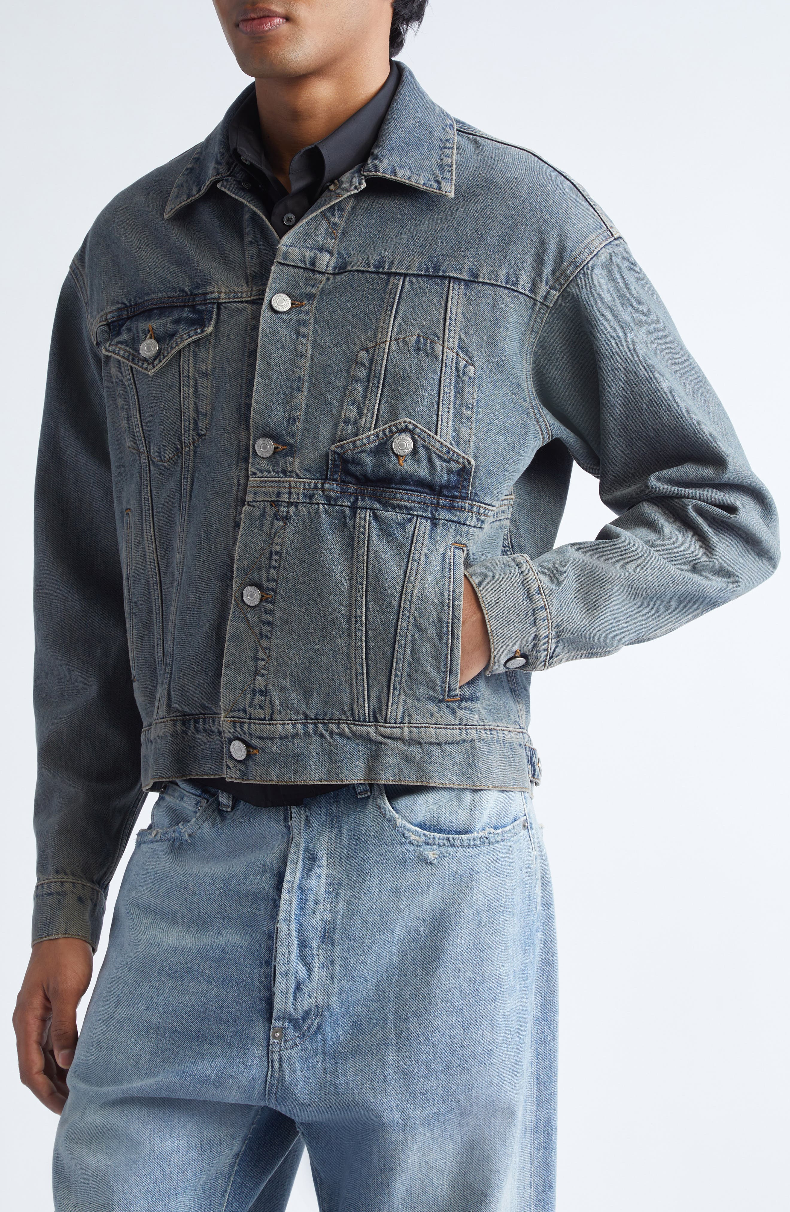 MM6 Maison Margiela Denim Trucker Jacket in Light Grey at Nordstrom - 5