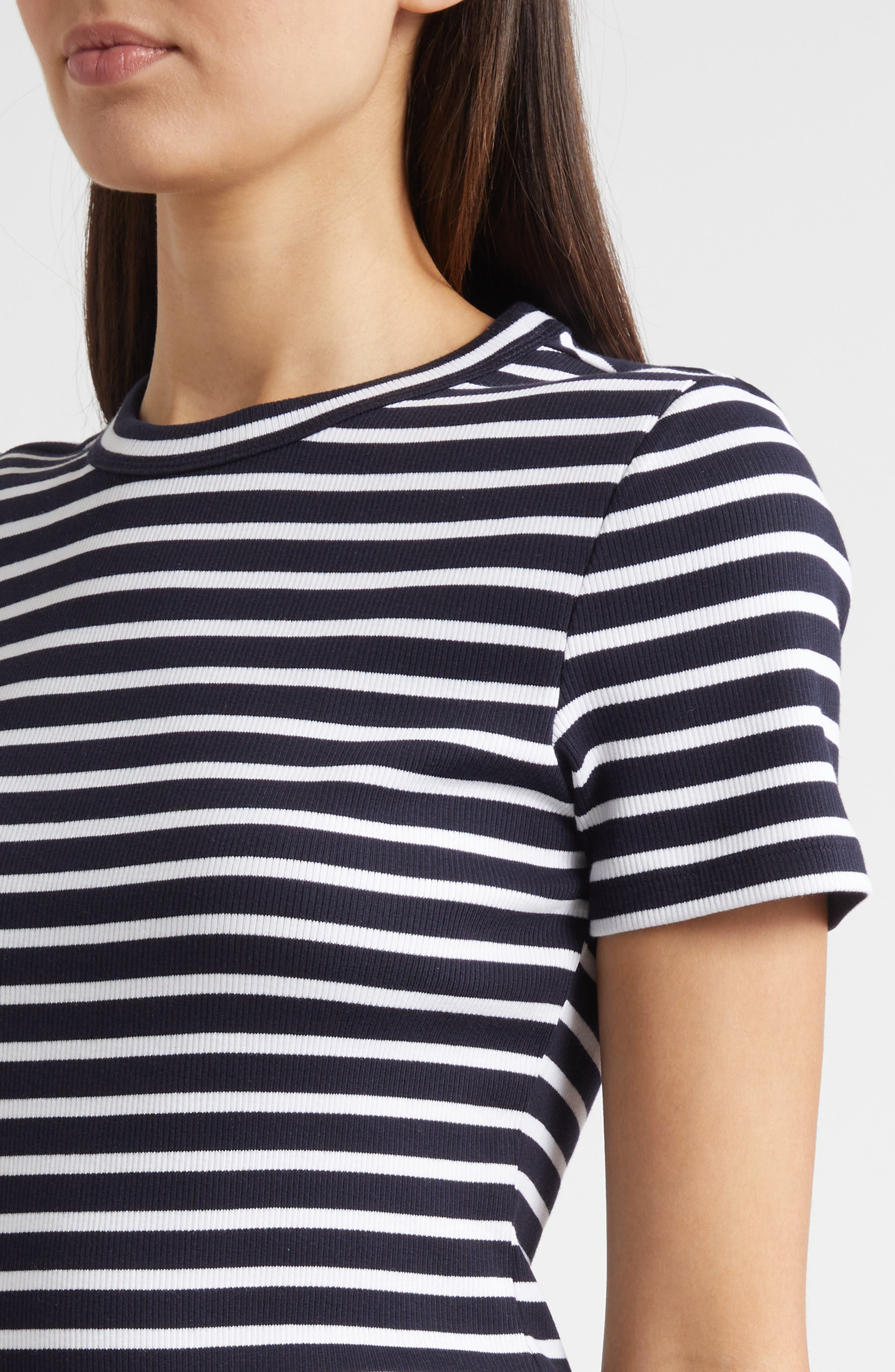Veronica Beard Pruitt Stripe Stretch Cotton T-Shirt in Navy White at Nordstrom - 5
