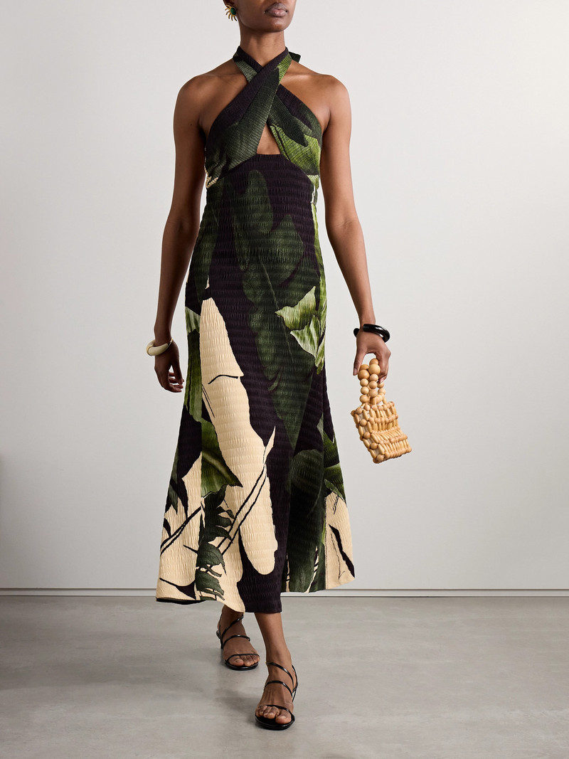 Johanna Ortiz Elegant Expedition Printed Plissé-satin Halterneck Midi Dress outlook