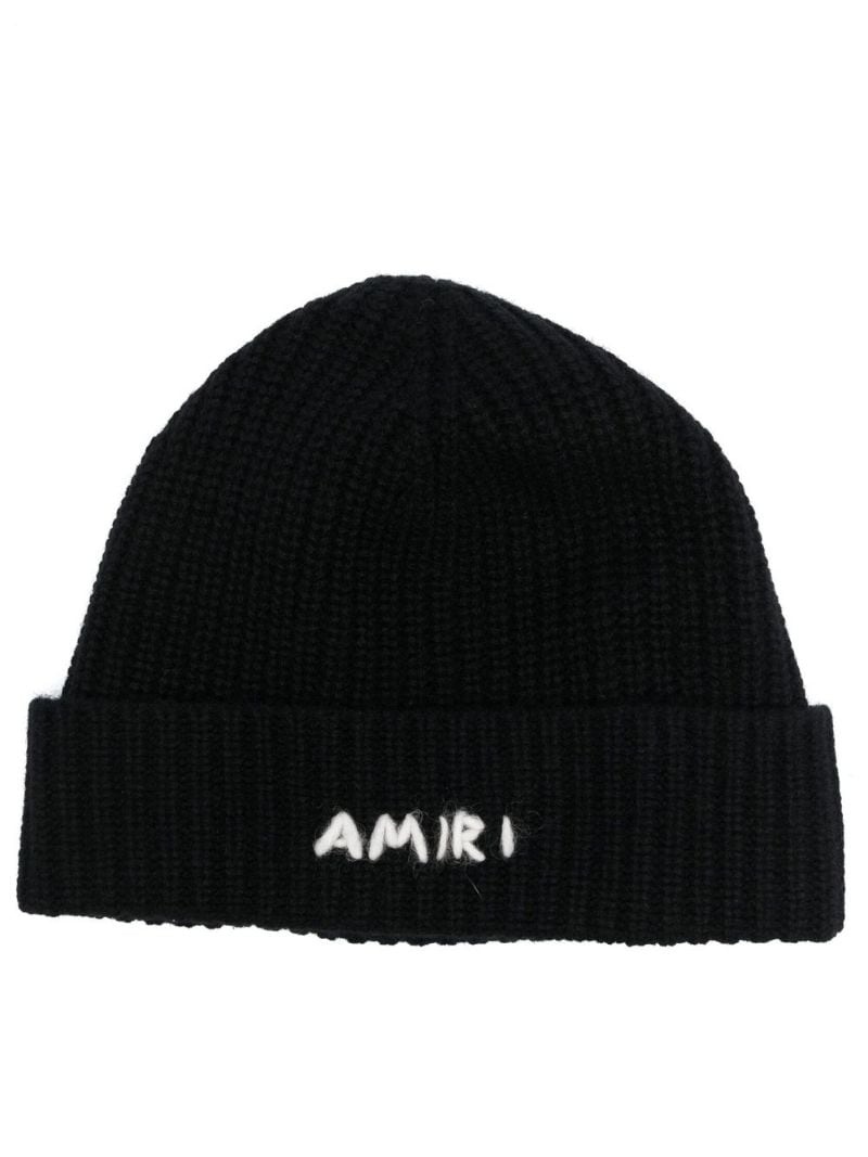 logo-embroidered ribbed-knit beanie hat - 1