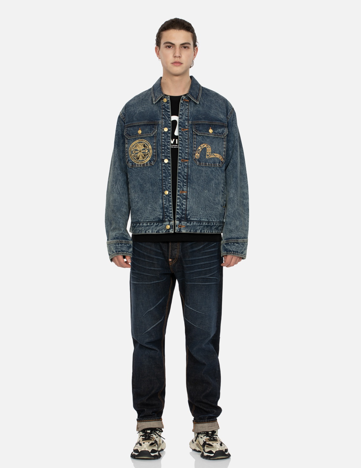 KAMON AND SEAGULL BROCADE APPLIQUÉ WITH CARP EMBRODIERY RELAX FIT DENIM JACKET - 3